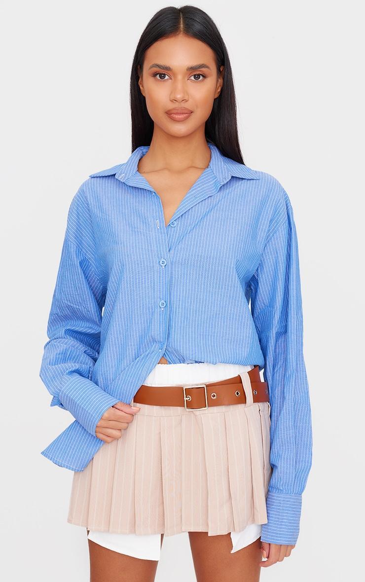 Sand Stripe Pleated Belt Detail Mini Skirt Product Image