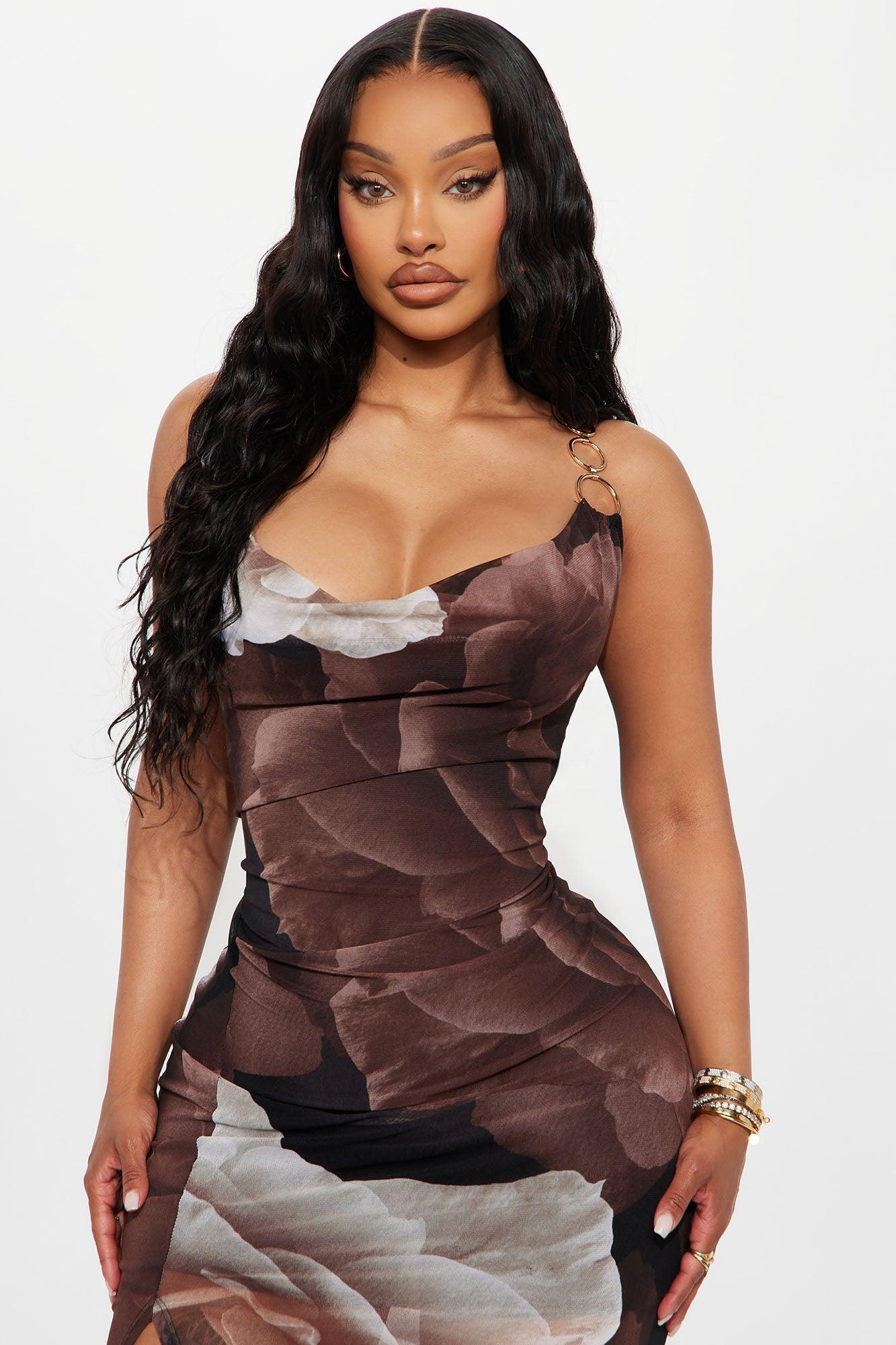 Cassandra Cowl Neck Mesh Maxi Dress - Brown/combo Product Image