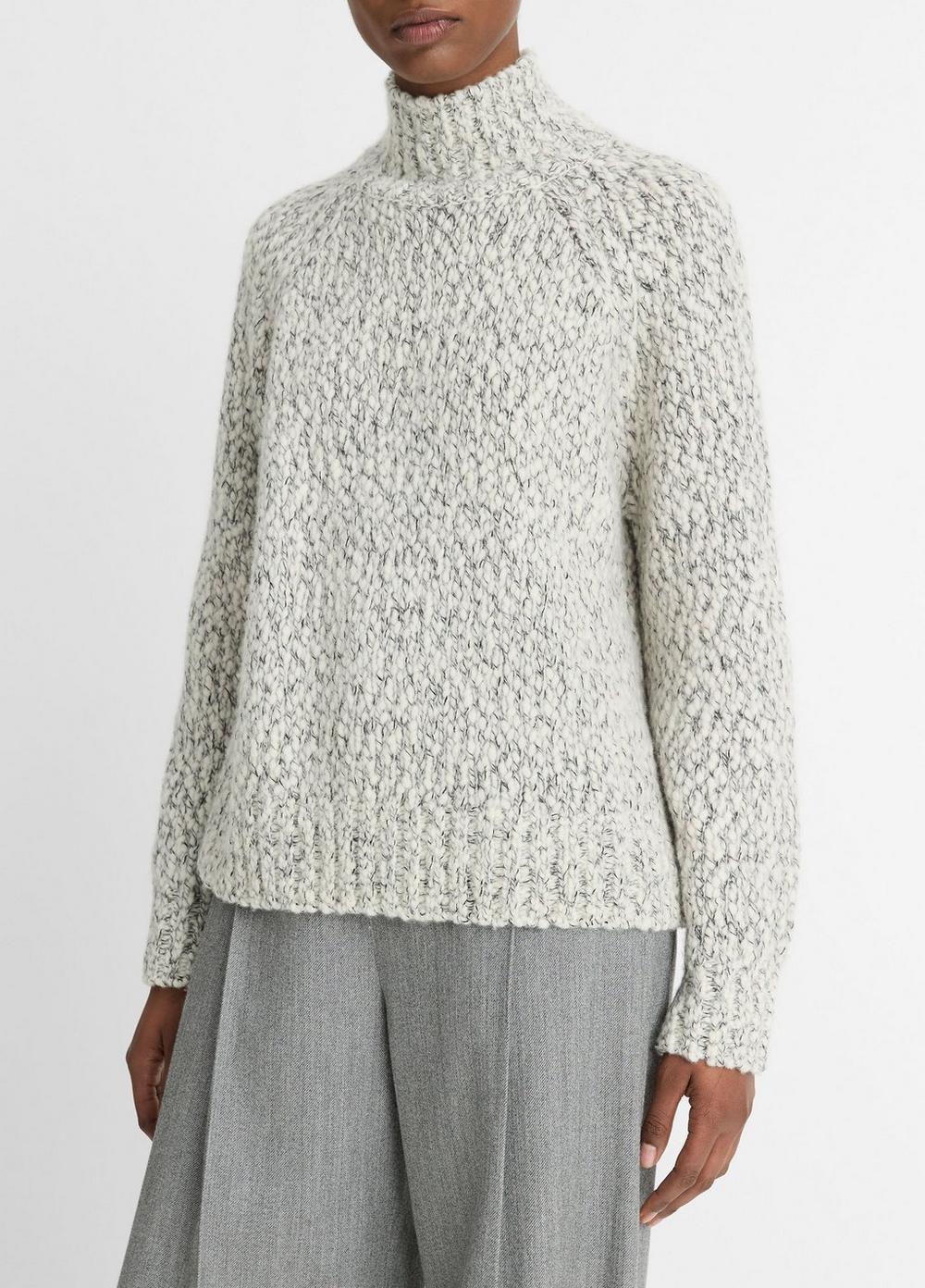 Womens Italian Marled Wool-Blend Turtleneck Sweater, Off White/black, Size M Vince Product Image