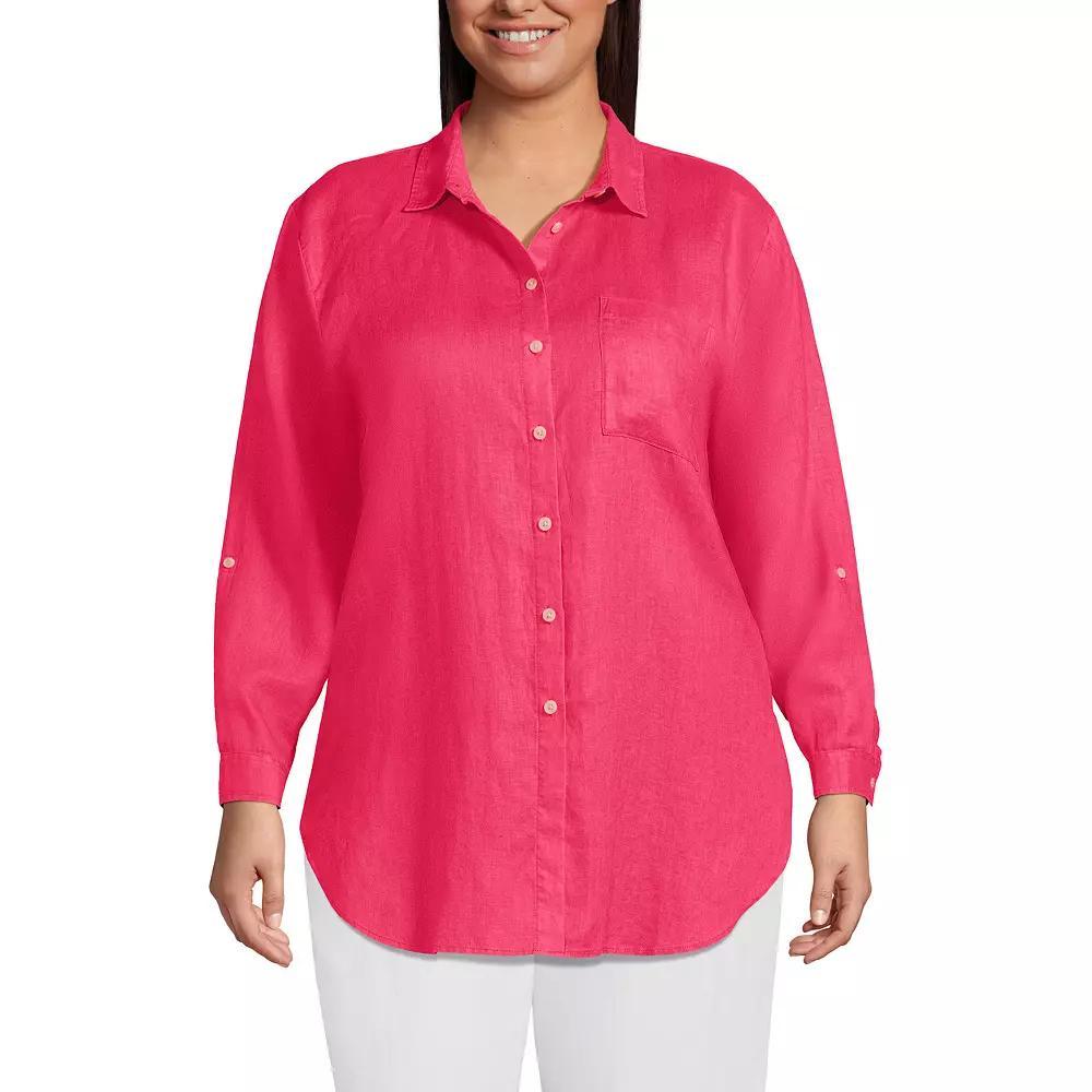 Plus Size Lands' End Linen Roll Sleeve Relaxed-Fit Tunic, Women's, Size: 2XL, Island Green Product Image
