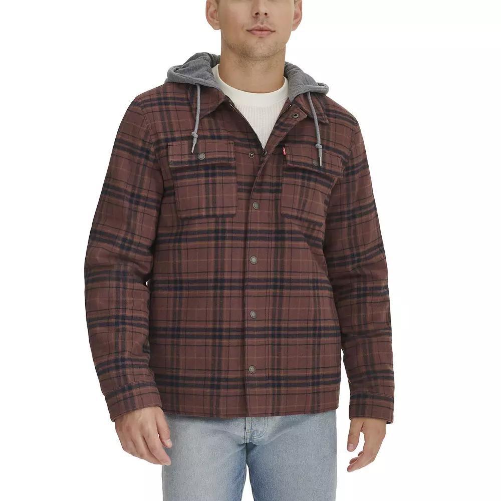 Men's Levi's® Plaid Fleece Hooded Shirt Jacket, Size: Small, Glen Plaid Product Image