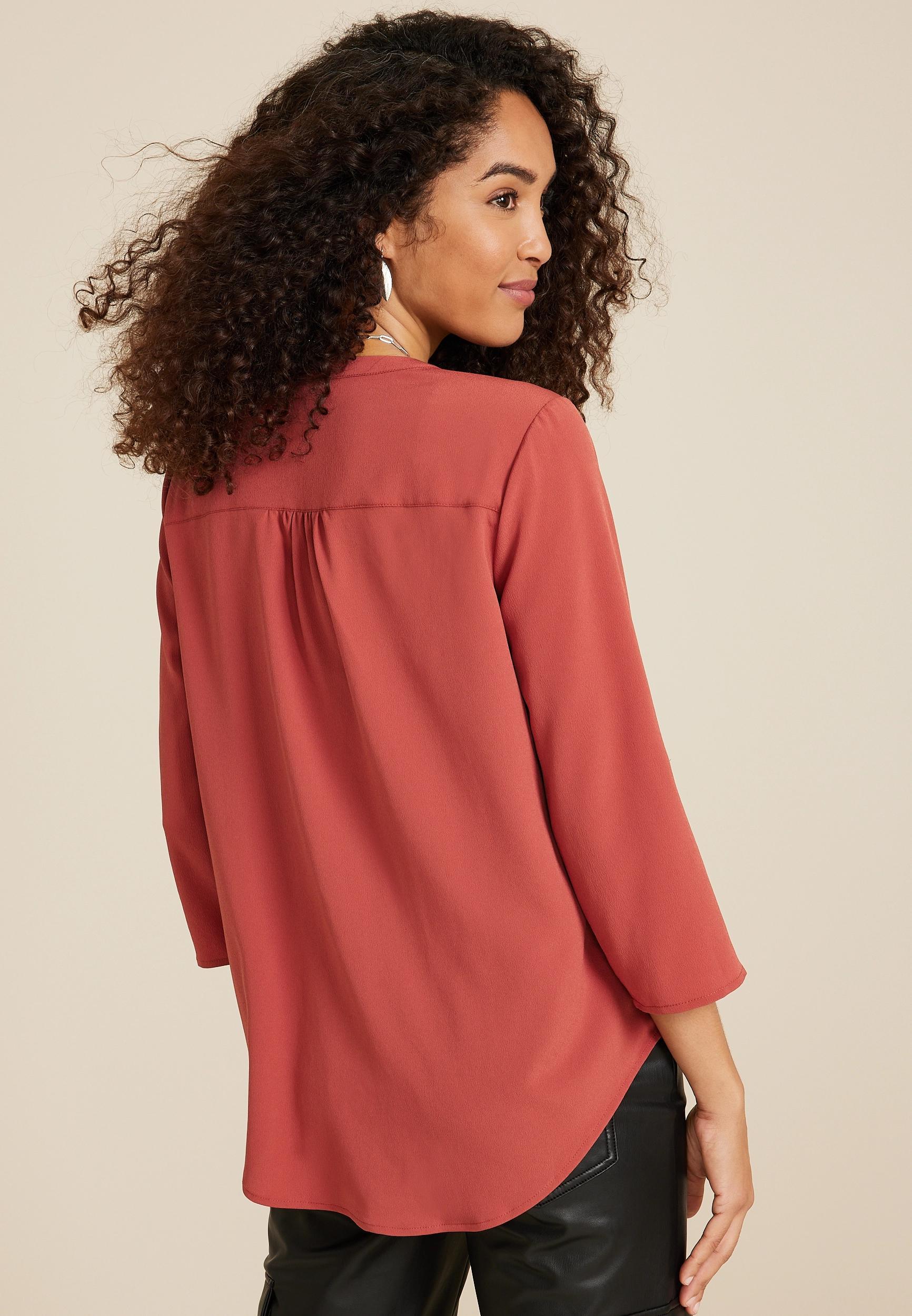 3/4 Sleeve V Neck Tunic Blouse Product Image