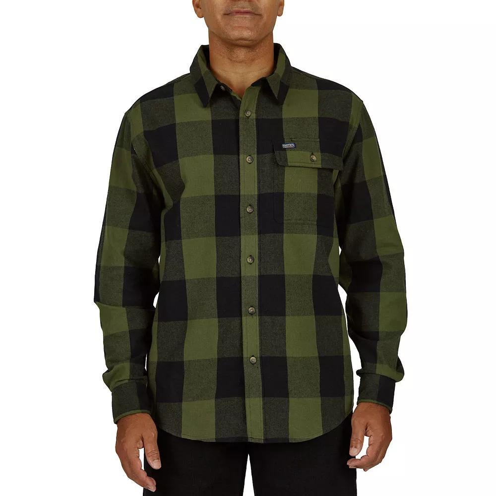 Men's Smith's Workwear Relaxed-Fit Buffalo Plaid Flannel Button-Down Shirt, Size: Large, Grey Black Product Image