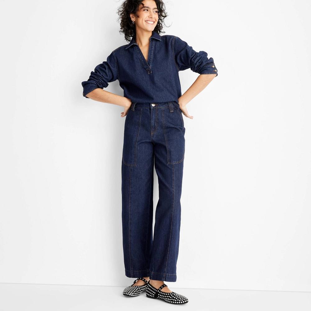 Womens High-Rise Straight Leg Jeans - Future Collective Dark Blue Product Image