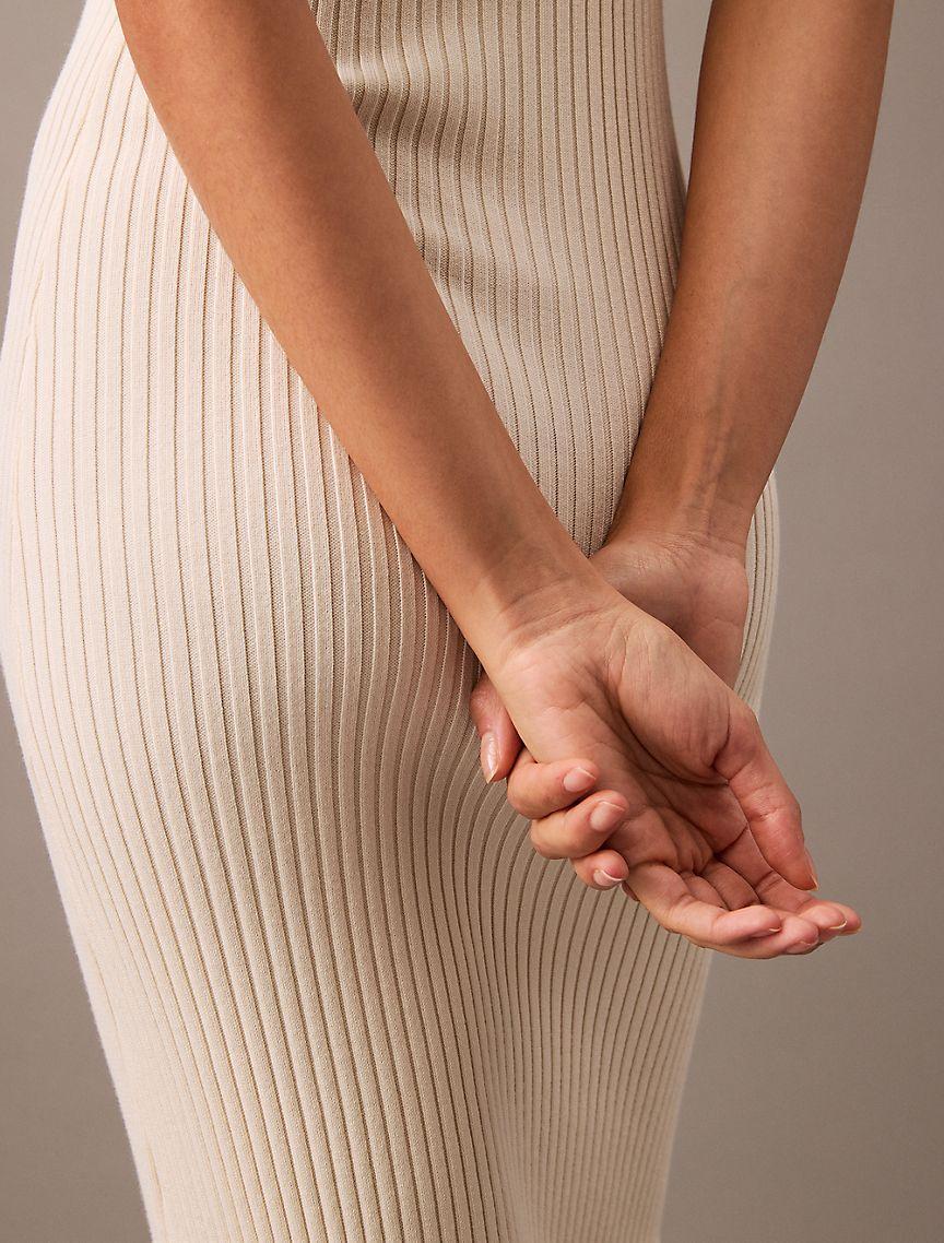 Smooth Cotton Rib Sweater Midi V-Neck Dress Product Image