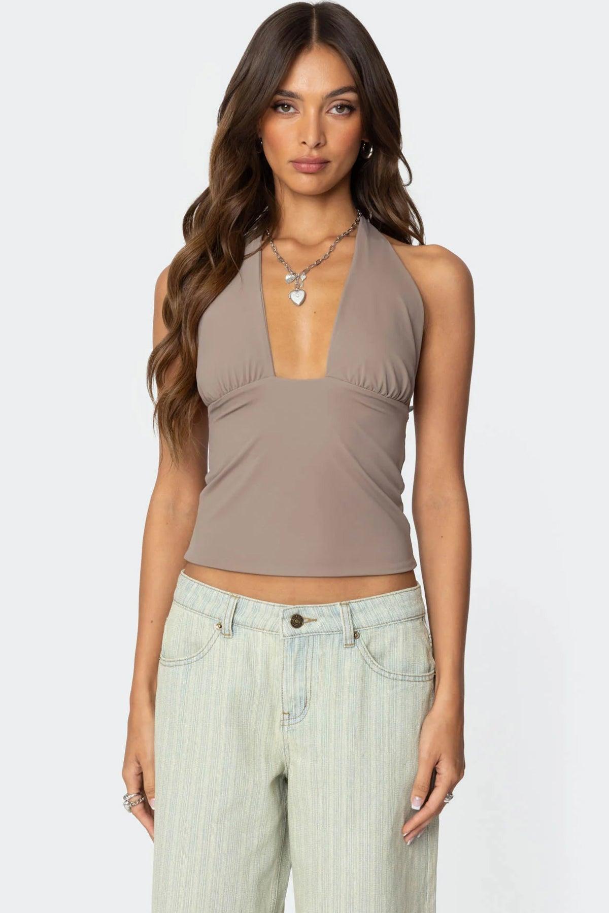 Mila Plunge Neck Halter Top Product Image