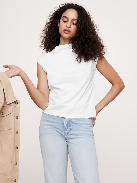 Silky Cotton Mock-Neck Top Product Image