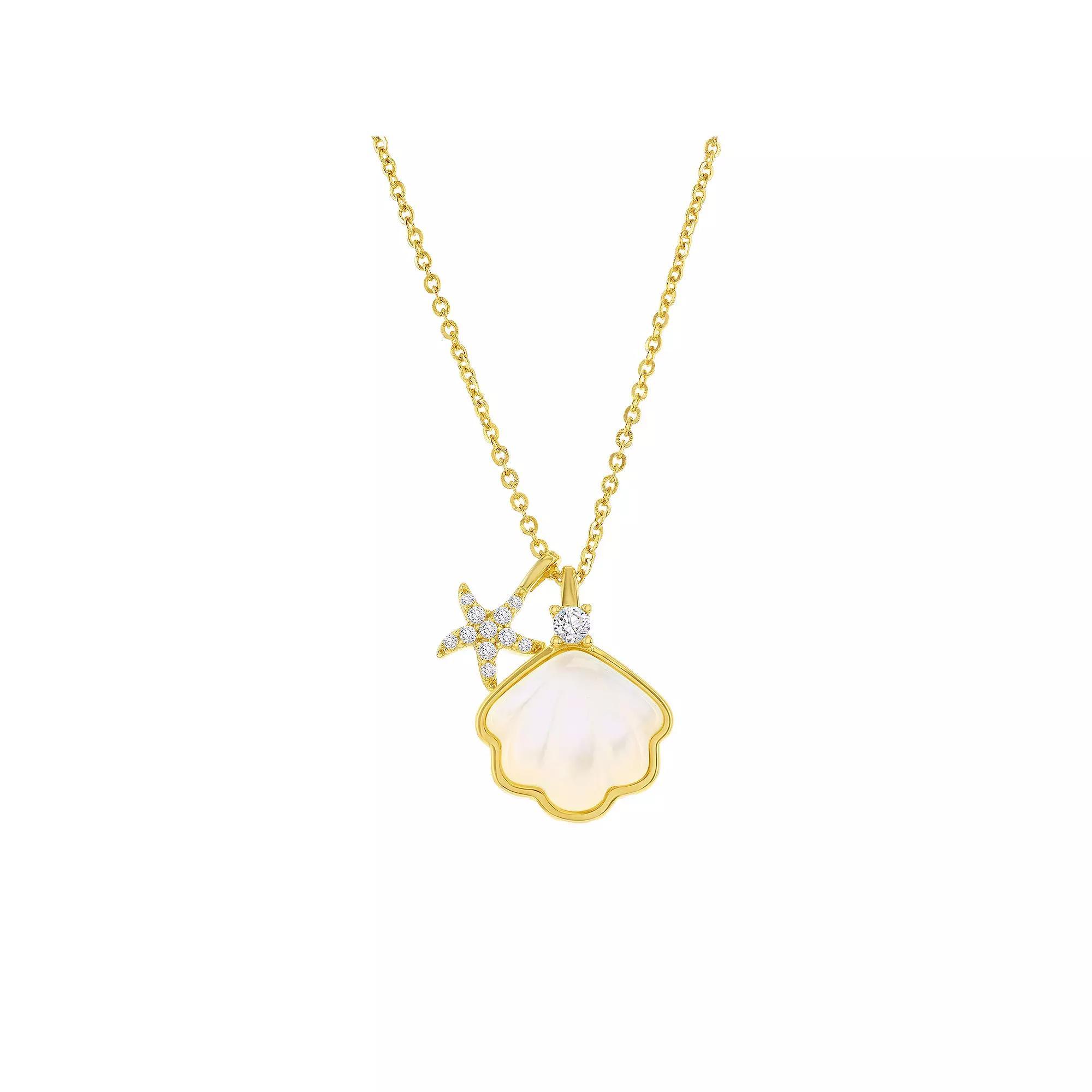 Argento Bella Mother-of-Pearl Seashell & Cubic Zirconia Starfish Necklace, Women's, Size: 16-18" ADJ, Gold Tone Product Image