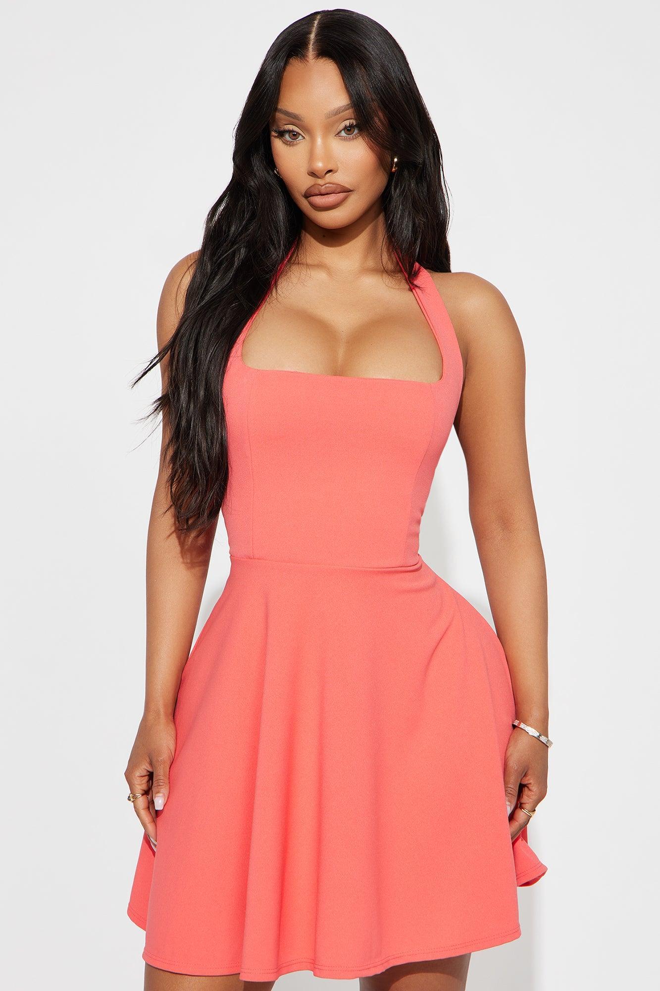 Alena Halter Mini Dress - Coral Product Image