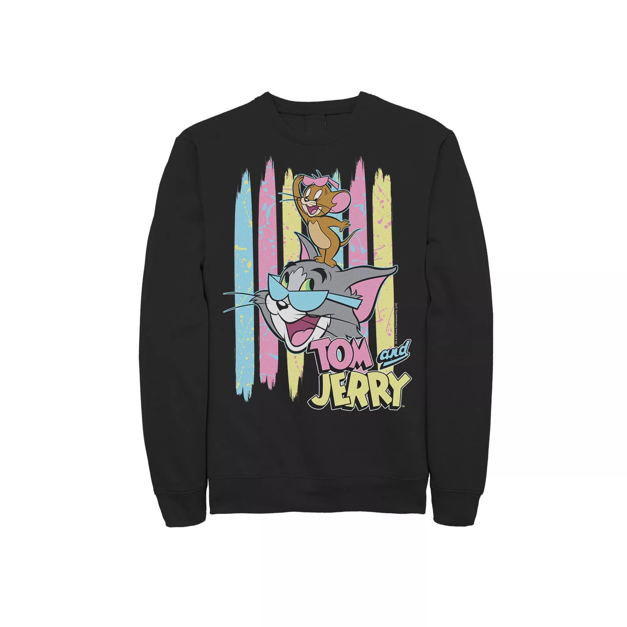 Men's Tom And Jerry 90's Theme Background Sweatshirt, Size: Large, Black Product Image