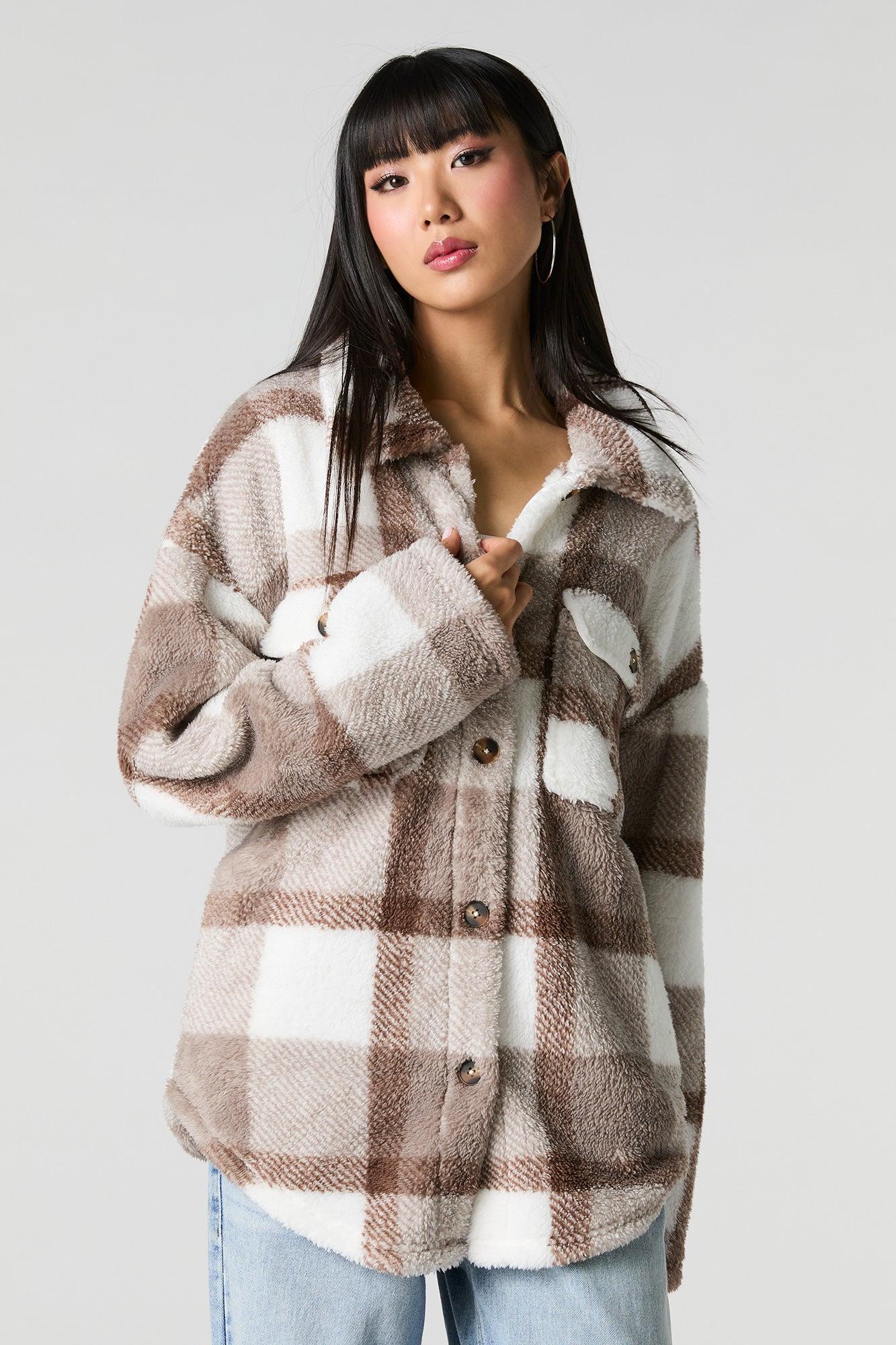 Sherpa Plaid Shacket Female Product Image