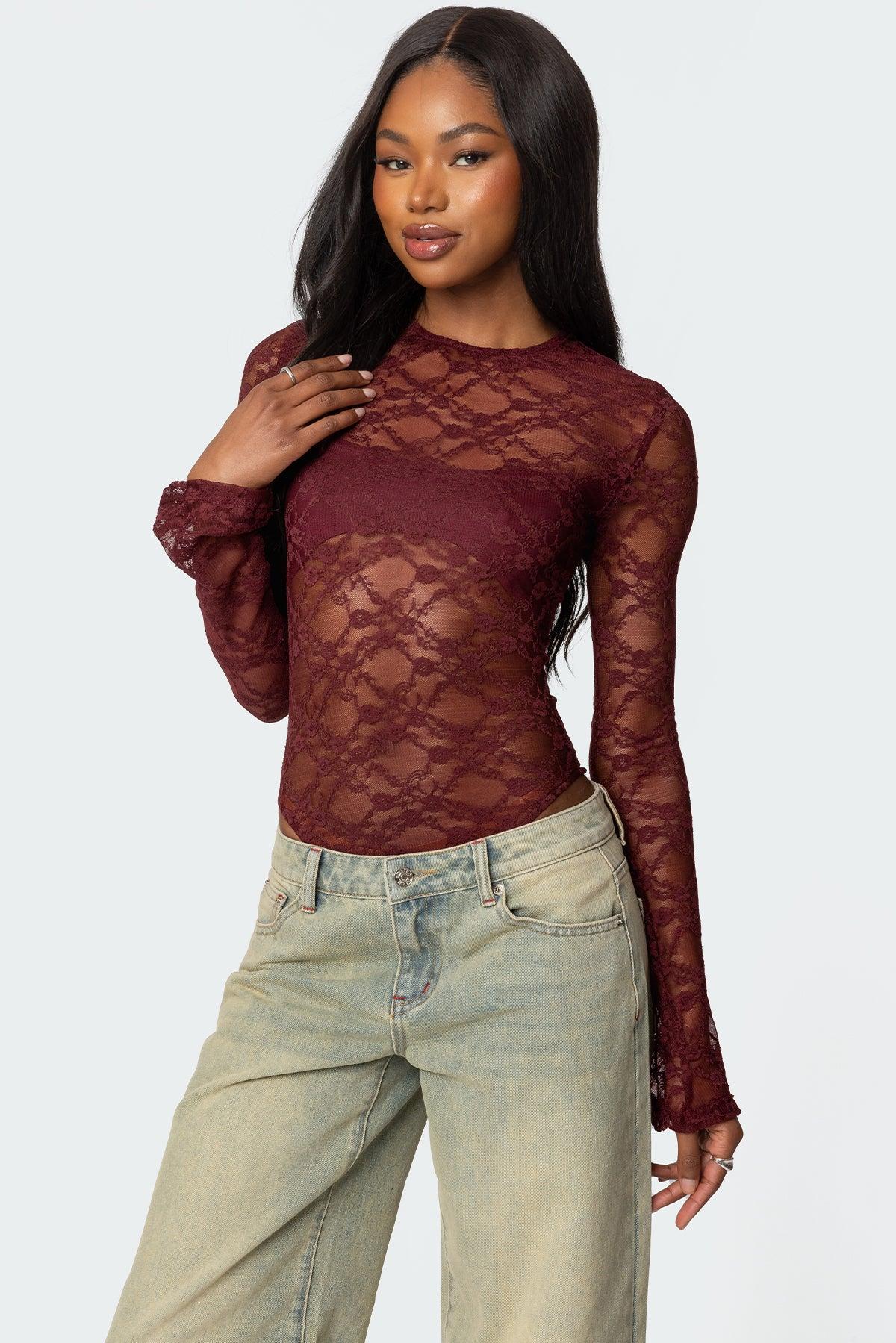 Colette Sheer Lace Bodysuit Product Image