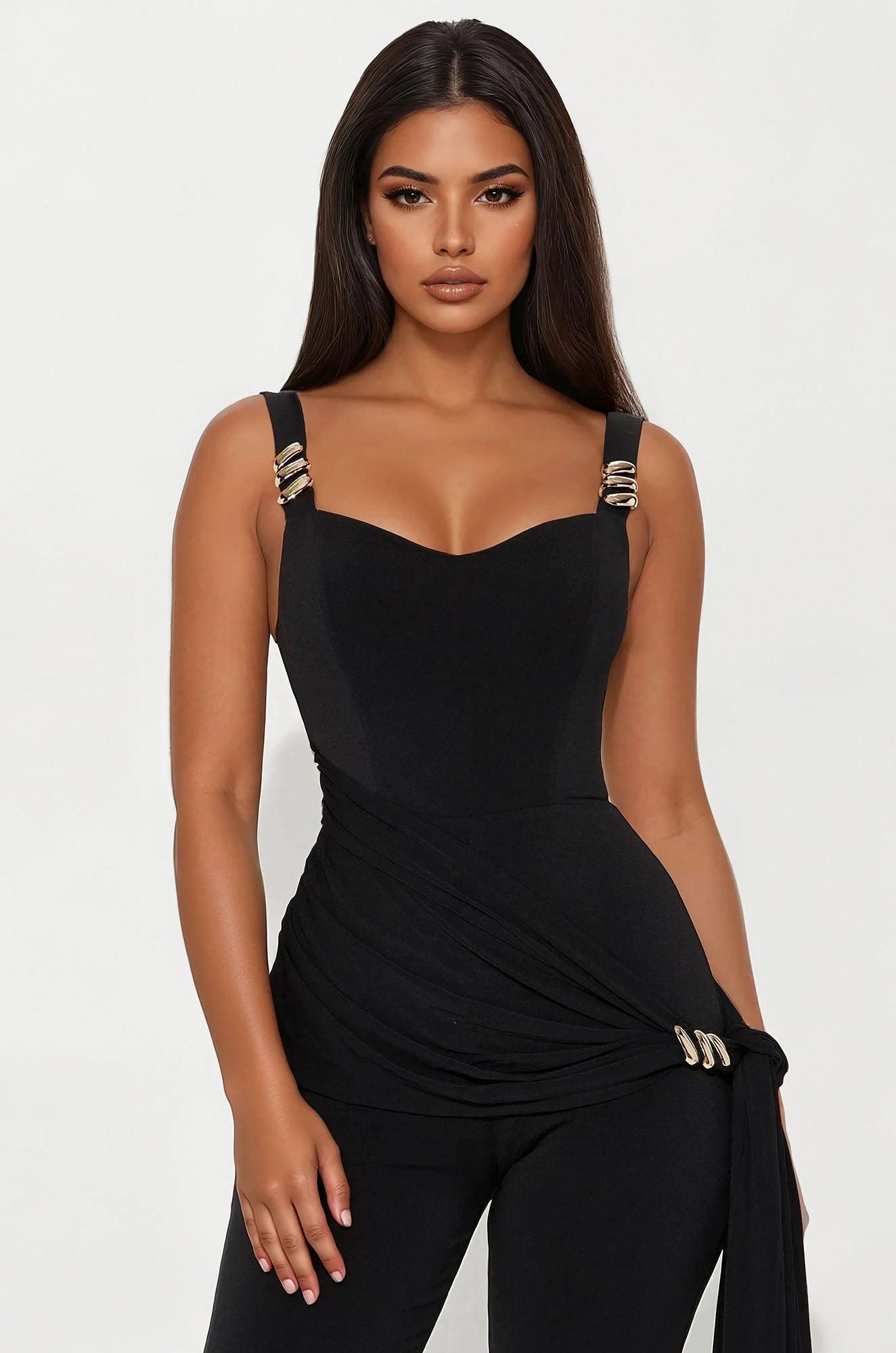 Helena Draped Jumpsuit - Black Product Image
