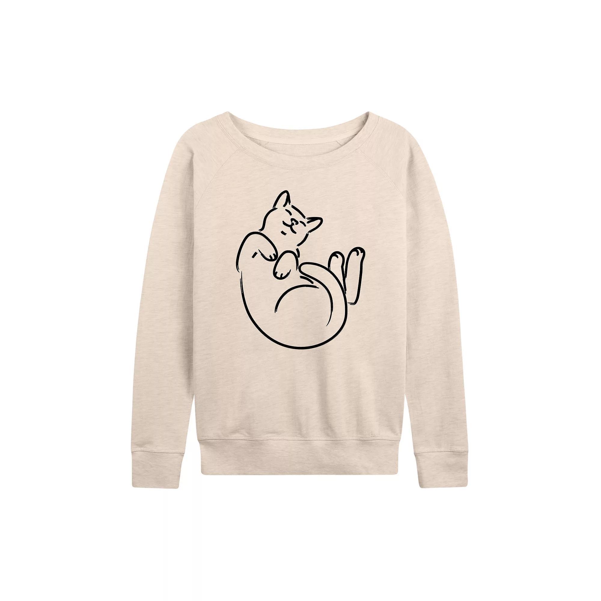 Womens Linework Cat French Terry Long Sleeve Tee, Girls Product Image