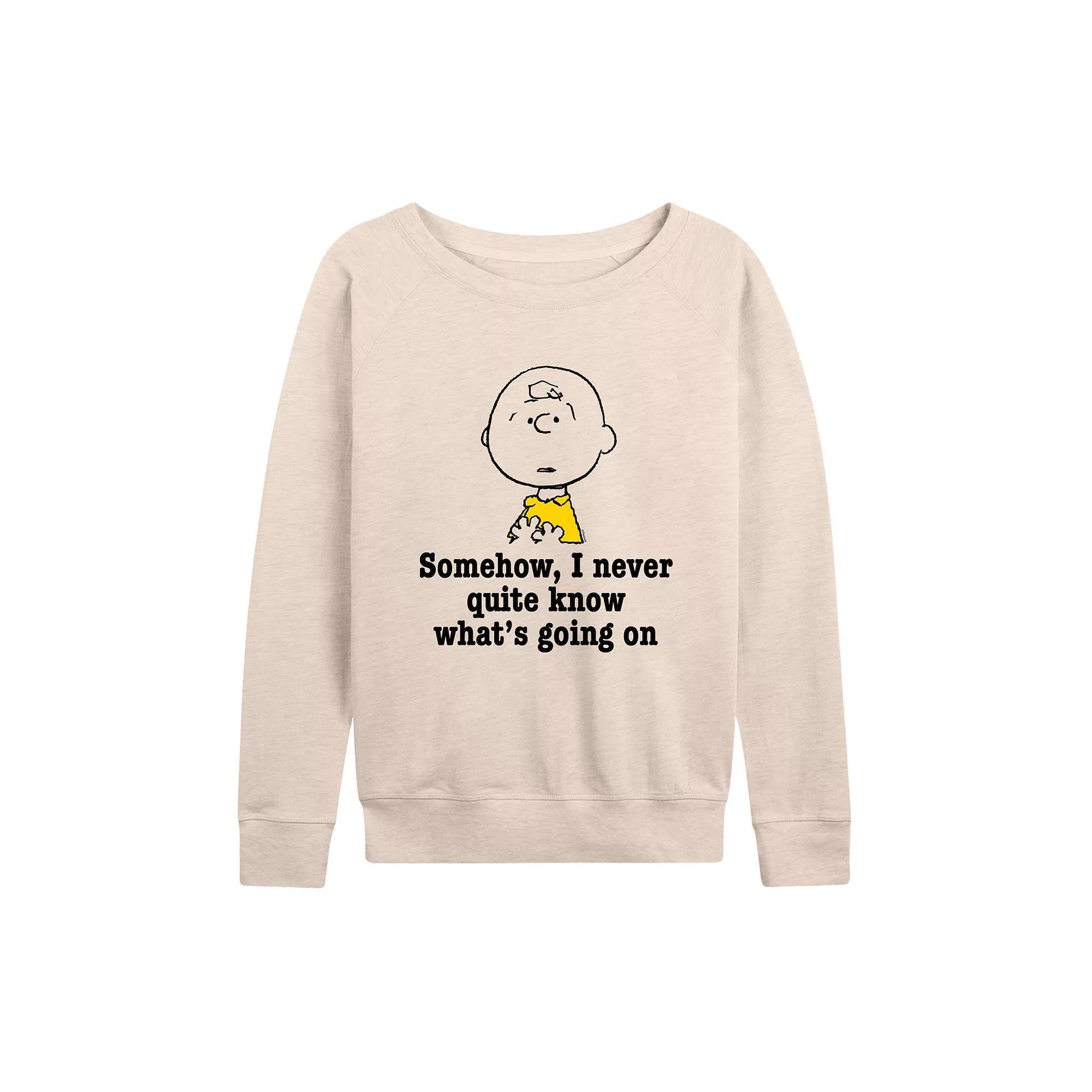 Womens Peanuts Charlie Brown Whats Going On French Terry Long Sleeve Tee, Girls Product Image