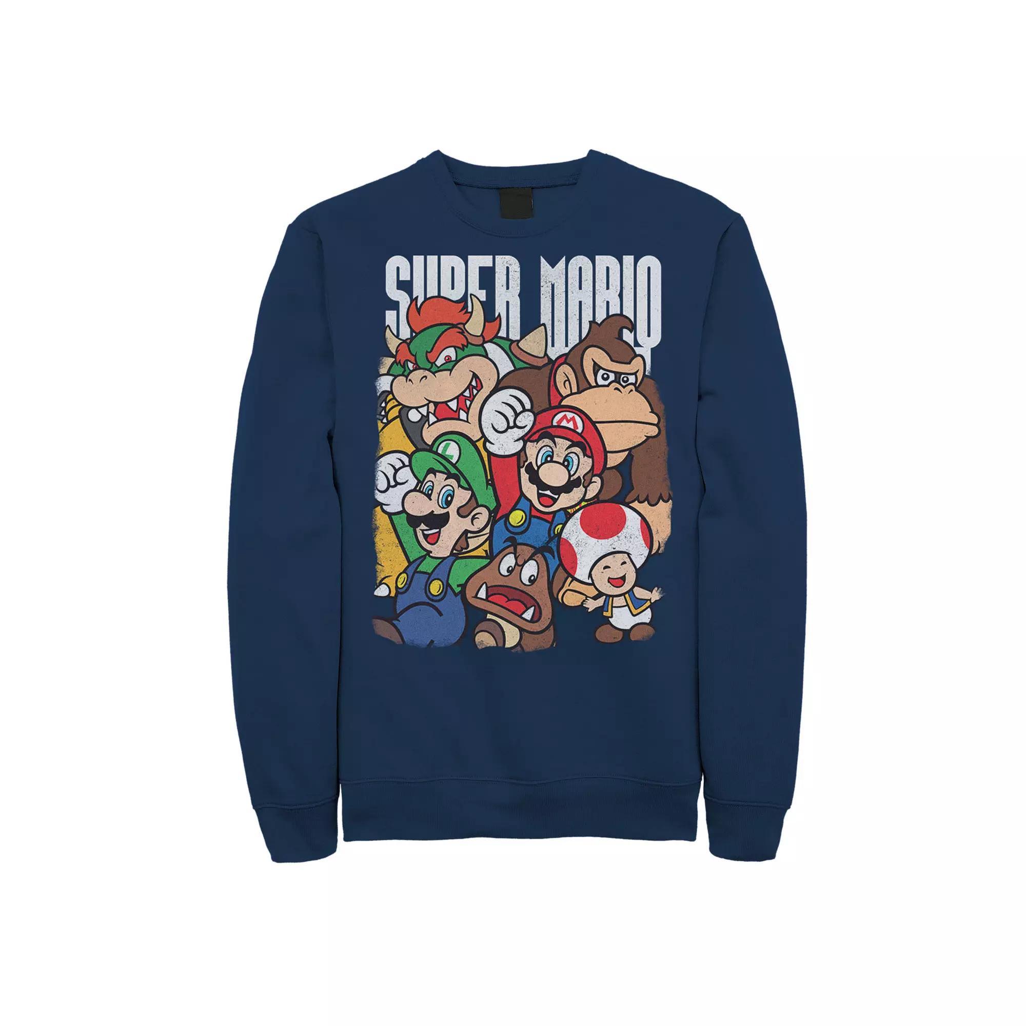 Men's Nintendo Super Mario Character Compilation Sweatshirt, Size: Medium, Blue Product Image
