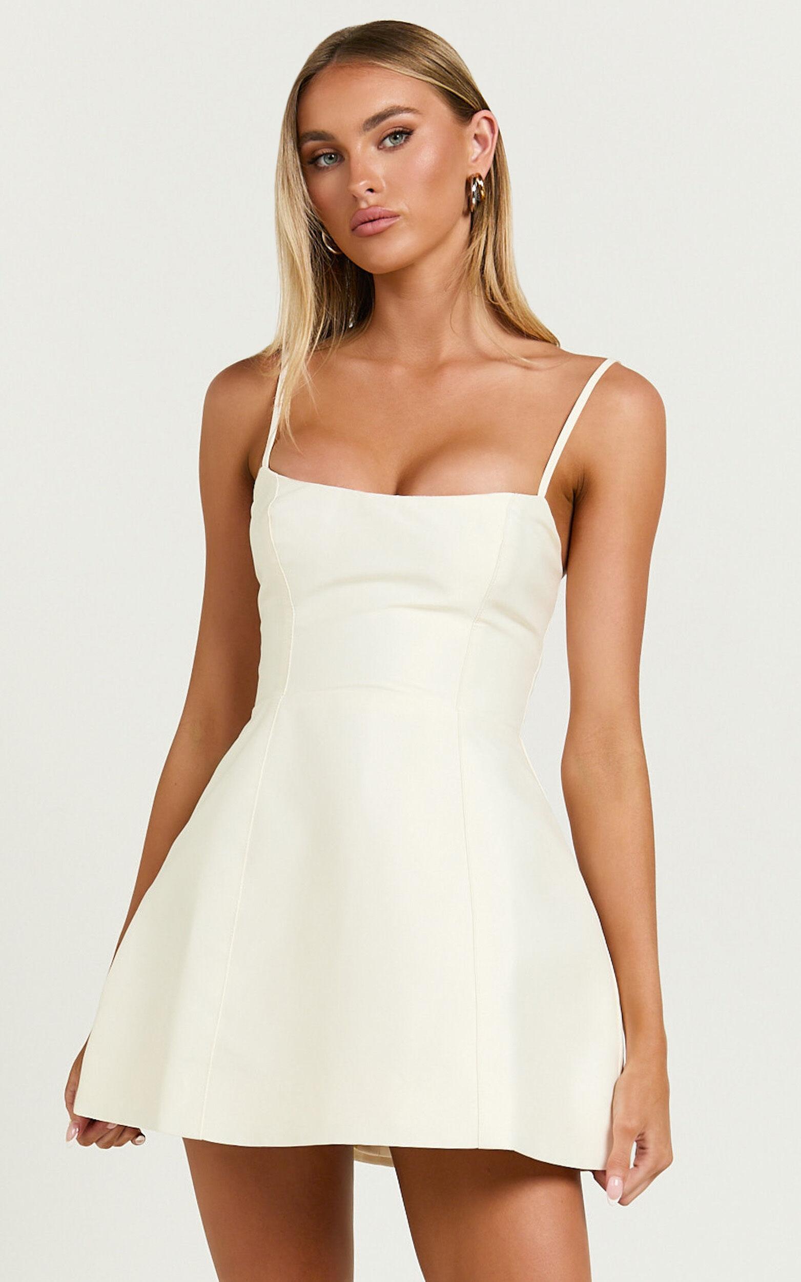 Carolina Mini Dress - Scoop Neck Panel Bodice Dress in Off White Product Image