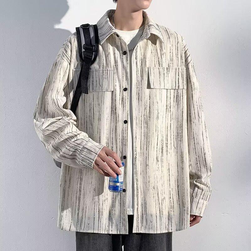 Long-Sleeve Tie Dye Button-Up Corduroy Shirt Product Image