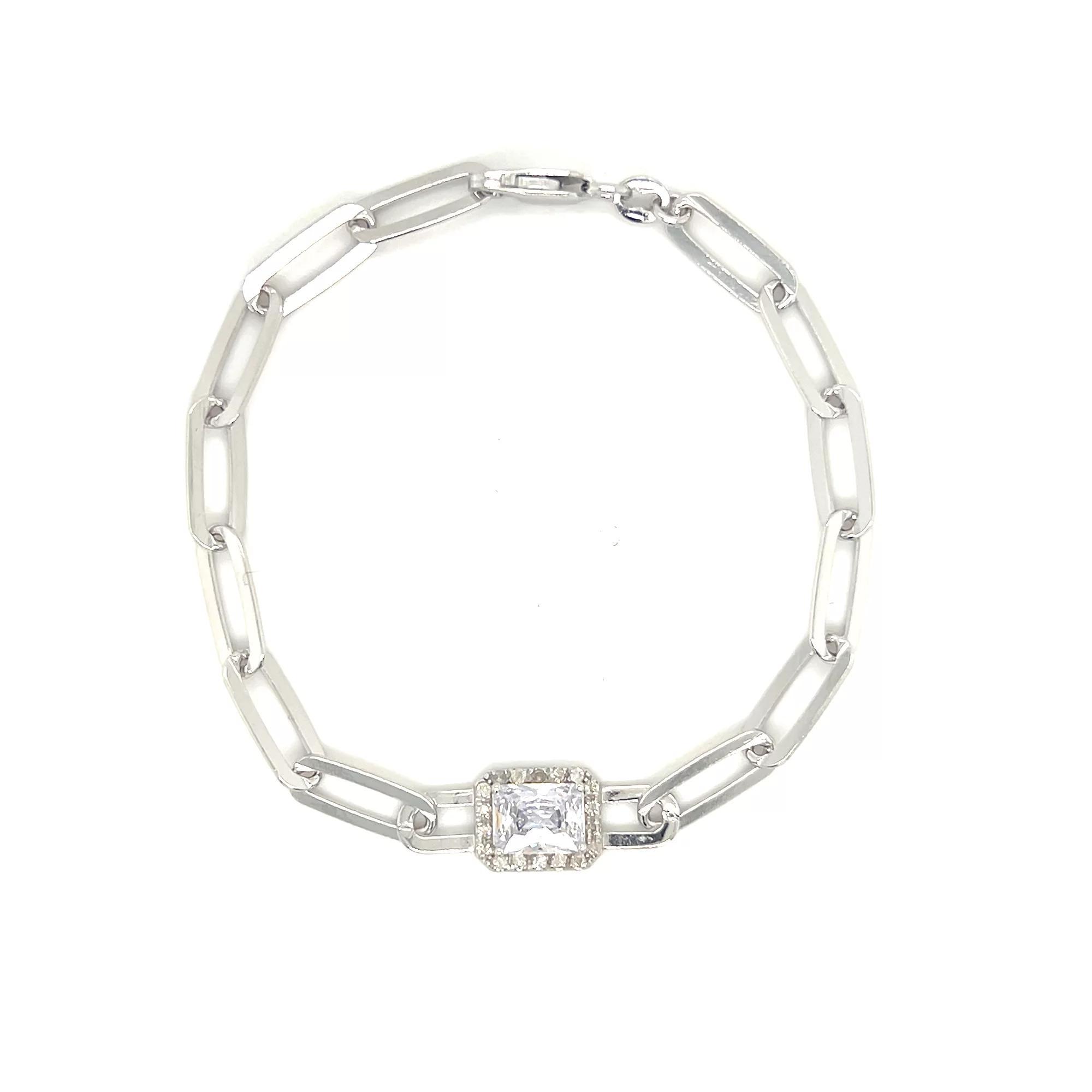 Meshmerise Sterling Silver White Topaz and 1/7 Carat T.W. Diamond Link Bracelet, Women's, Size: 7", Silver Tone Product Image