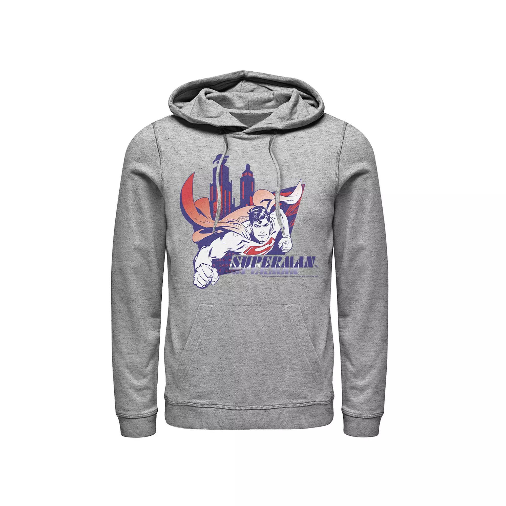 Men's DC Comics Superman Daily Planet Skyline Flying Poster Hoodie, Size: 3XL, Athletic Grey Product Image