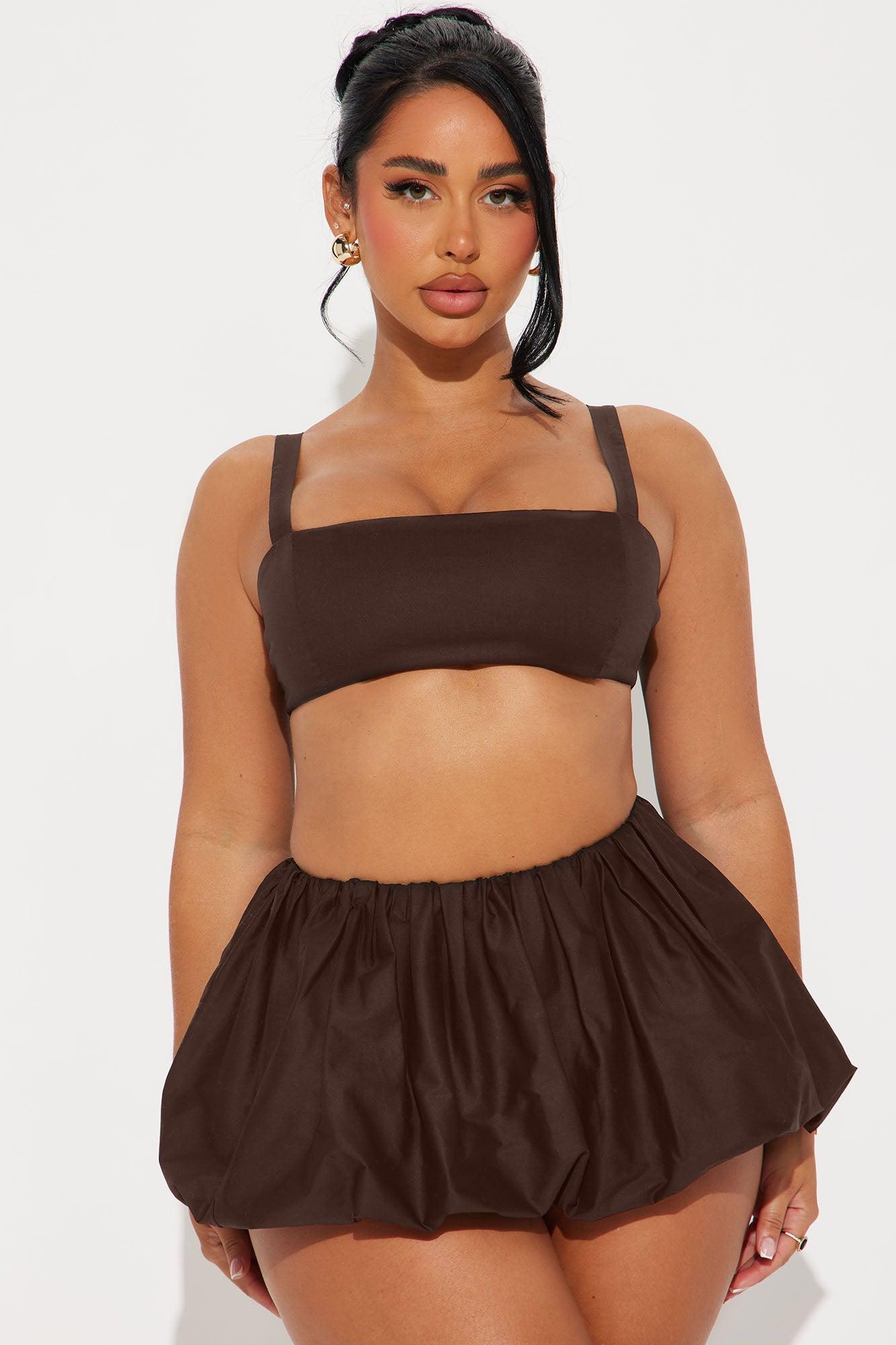 Kya Poplin Bubble Hem Skirt Set - Chocolate Product Image