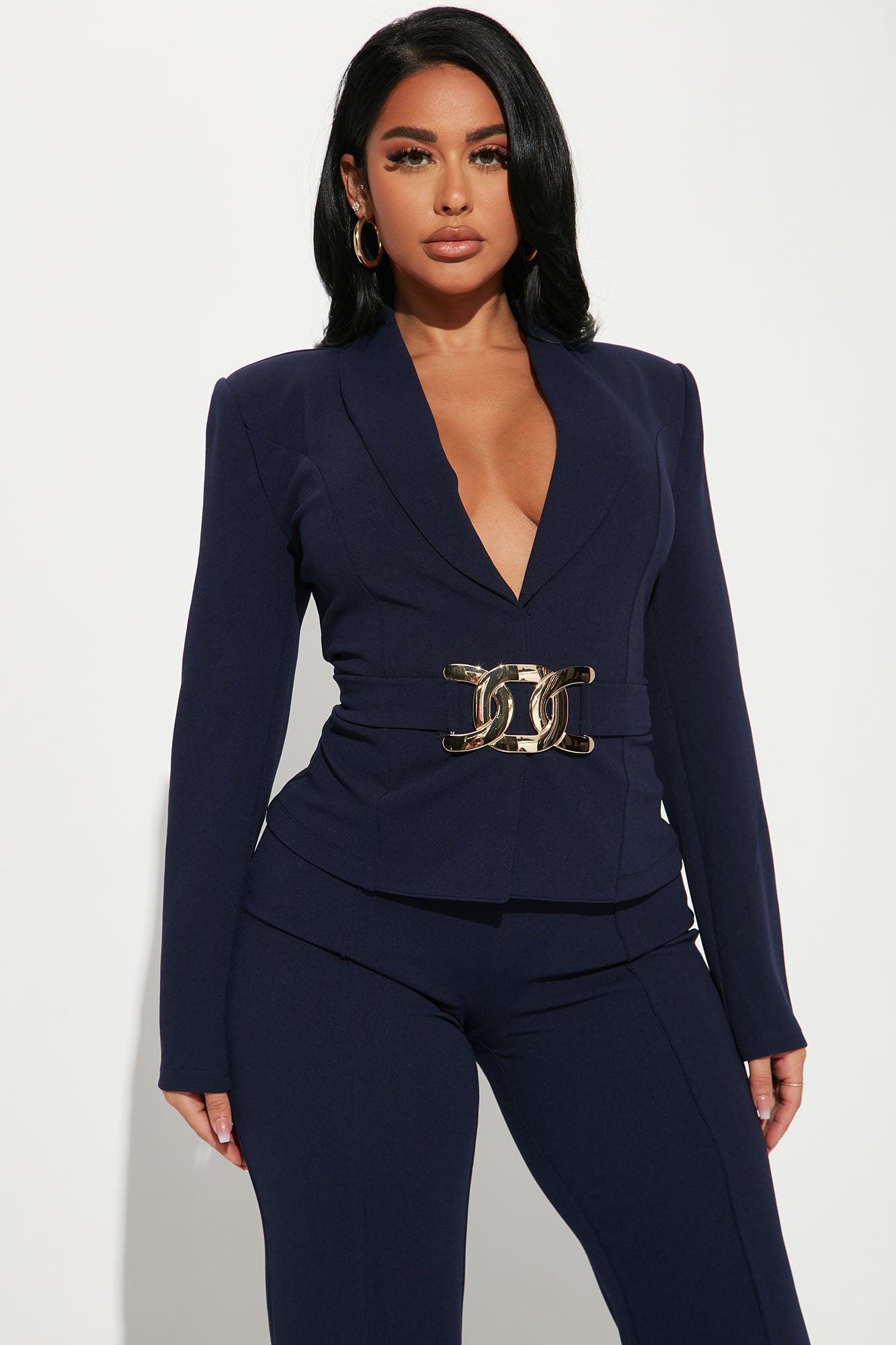 Justine Wide Leg Pant Set - Navy Product Image