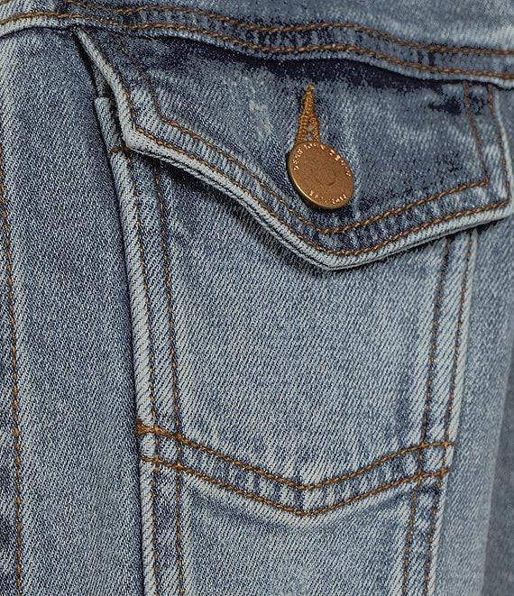 Dear John Roselyn Point Collar Puff Shoulder Long Sleeve Denim Jacket Product Image