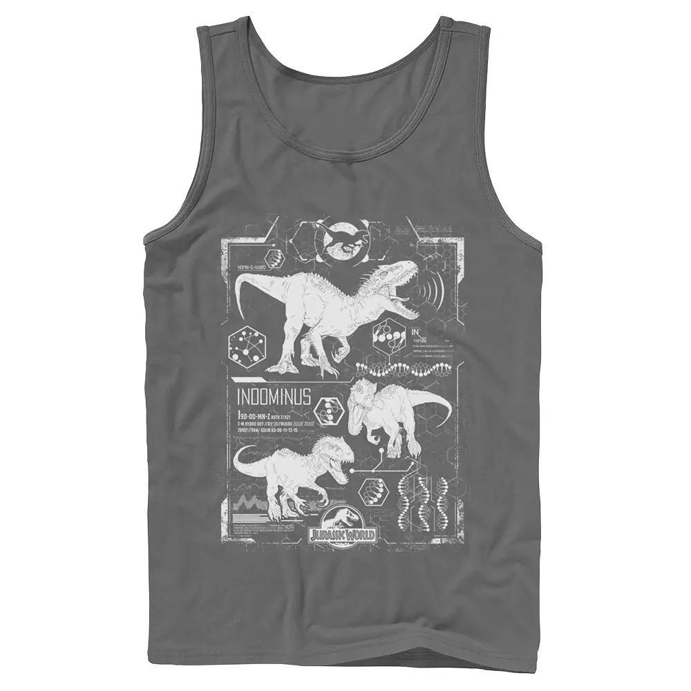 Men's Jurassic World Indominus Rex Green Schematic Tank Top, Size: XL, Black Product Image