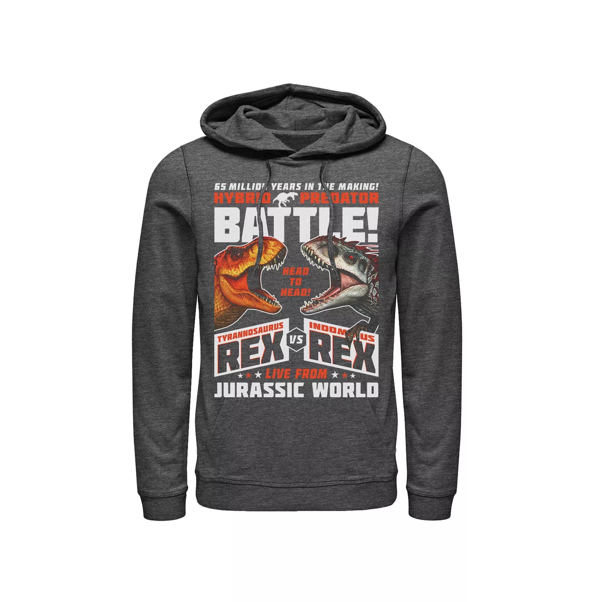 Men's Jurassic World T-Rex VS I-Rex Battle Poster Pullover Graphic Hoodie, Size: XL, Grey Heather Product Image
