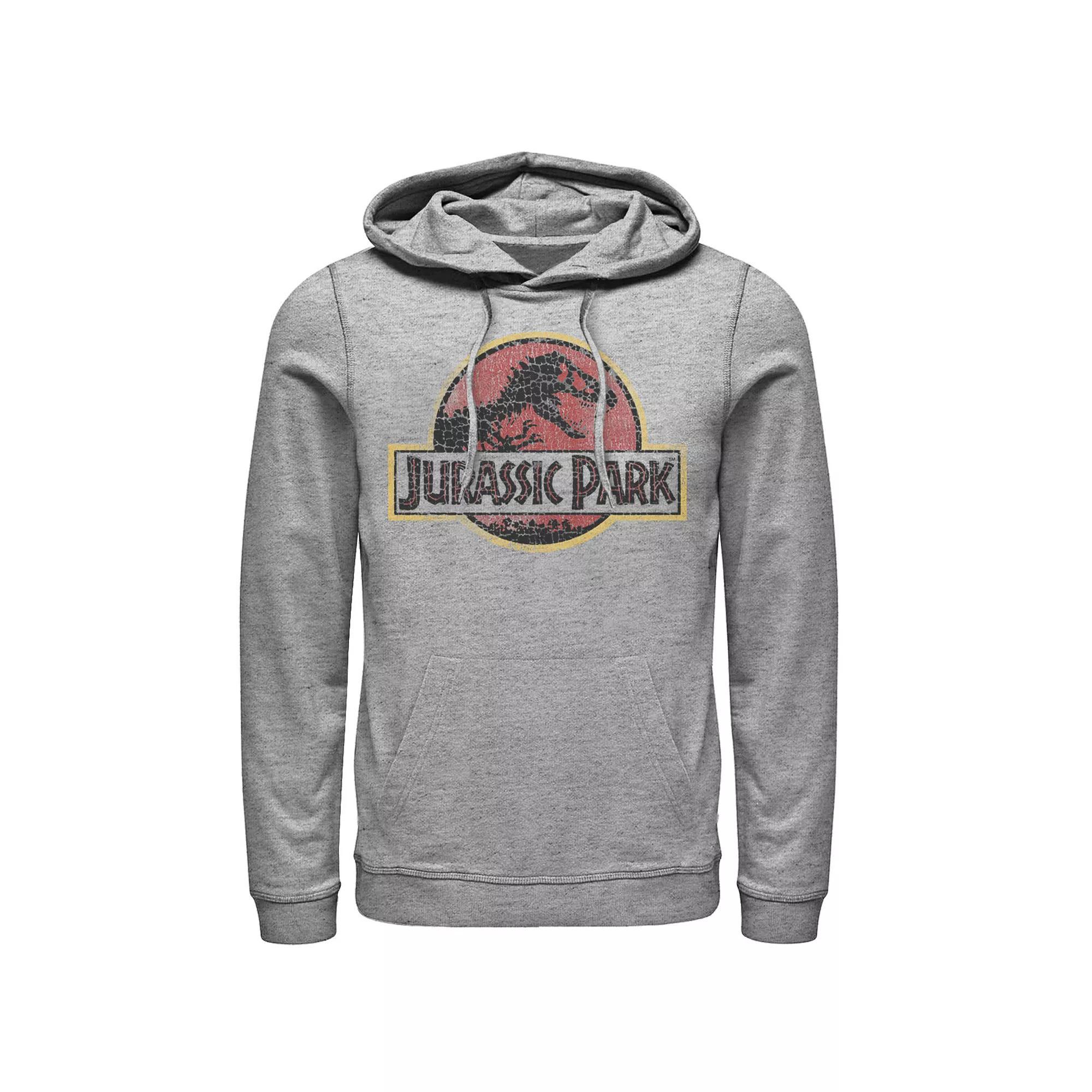 Mens Jurassic Park Logo Outlined Hoodie, Men's, Size: XL, Athletic Grey Product Image