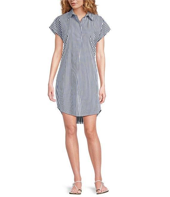 Jude Connally Carter Stripe Print Point Collar Short Sleeve Shirt Dress Product Image