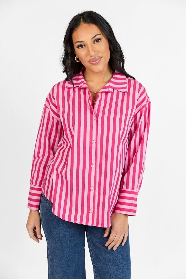 Making It Pink Multi Striped Button Down Top Product Image