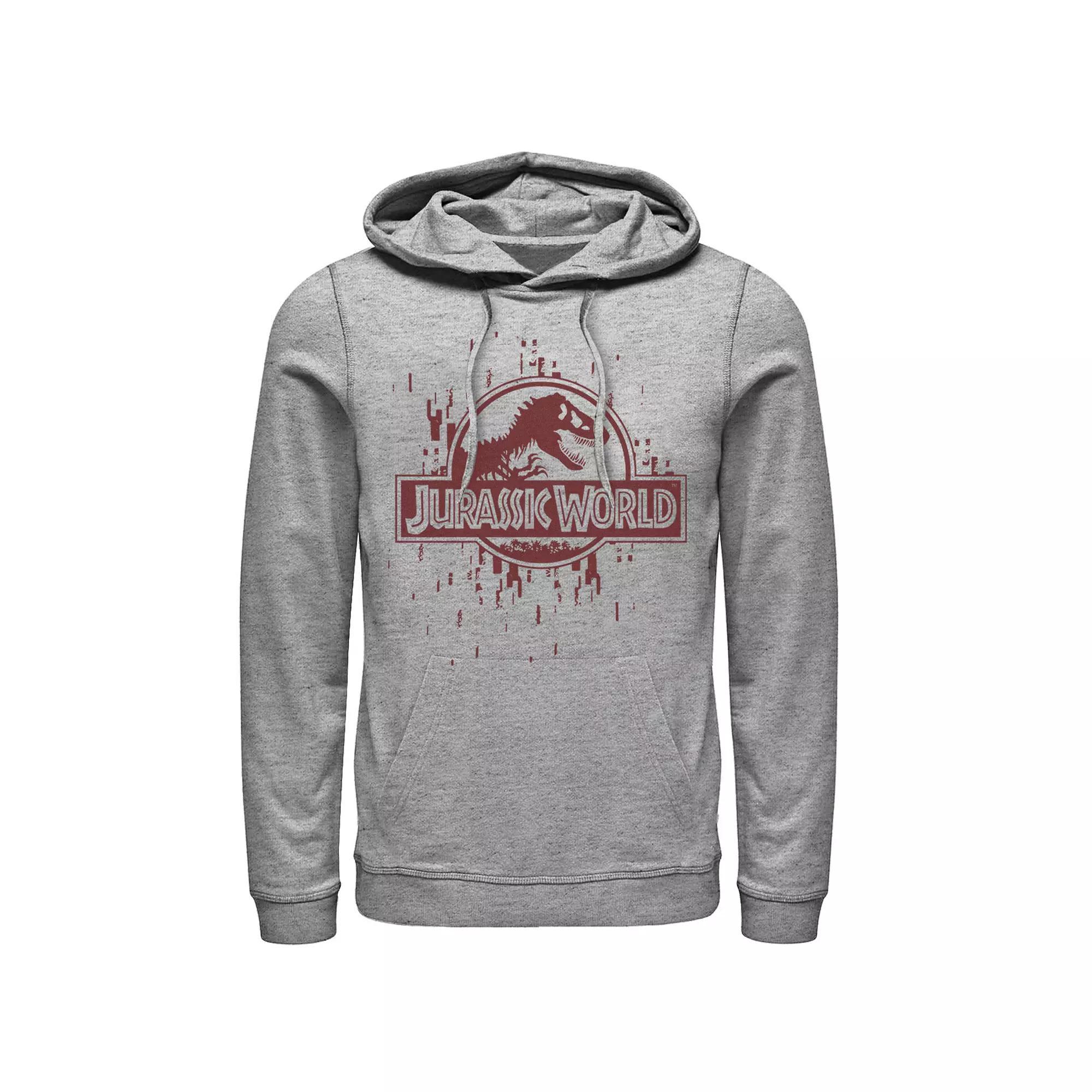 Men's Jurassic World Glitchy Grid Yellow Icon Graphic Pullover Hoodie, Size: 3XL, Athletic Grey Product Image