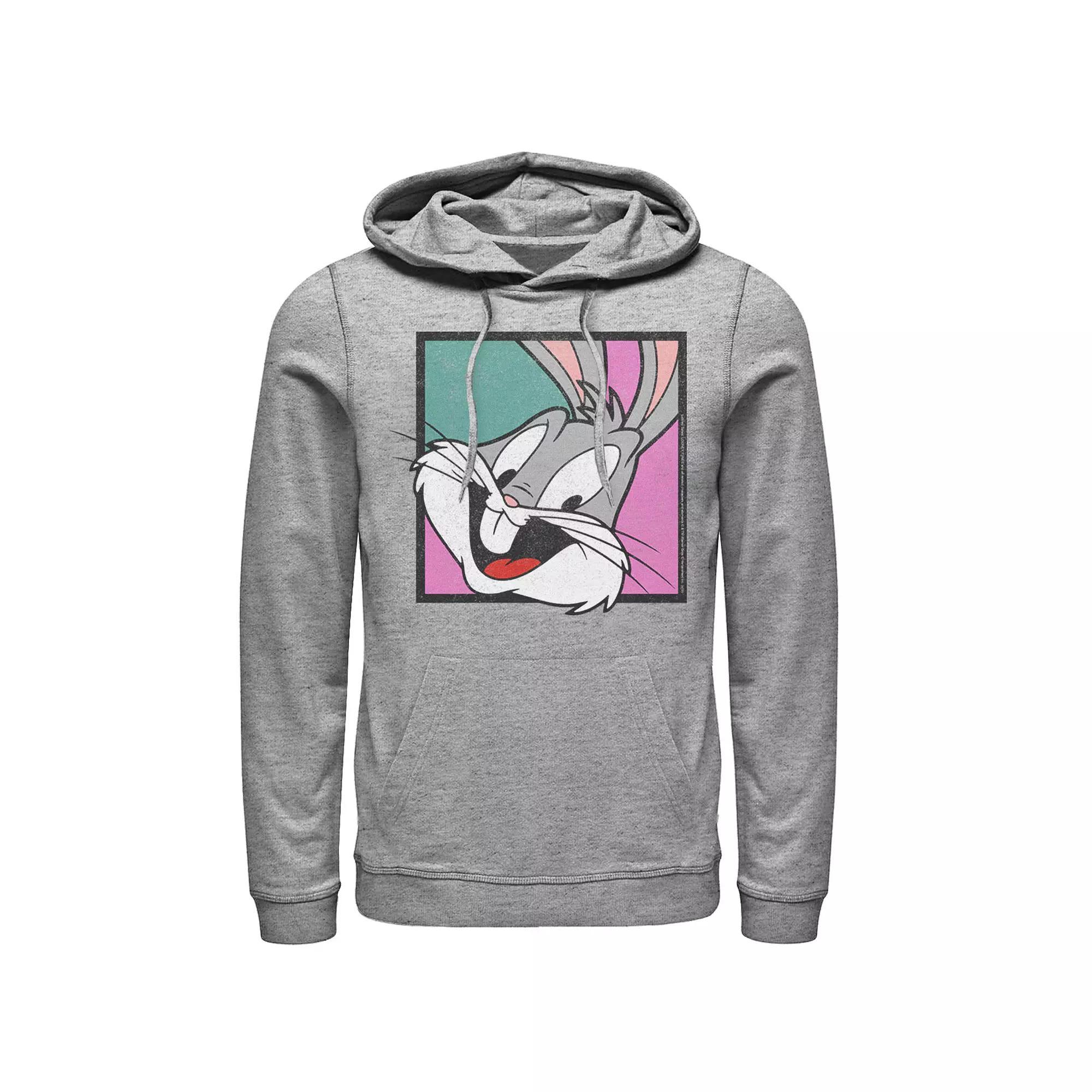 Men's Looney Tunes Character Bugs Smiling Framed Colorful Hoodie, Size: Medium, Athletic Grey Product Image