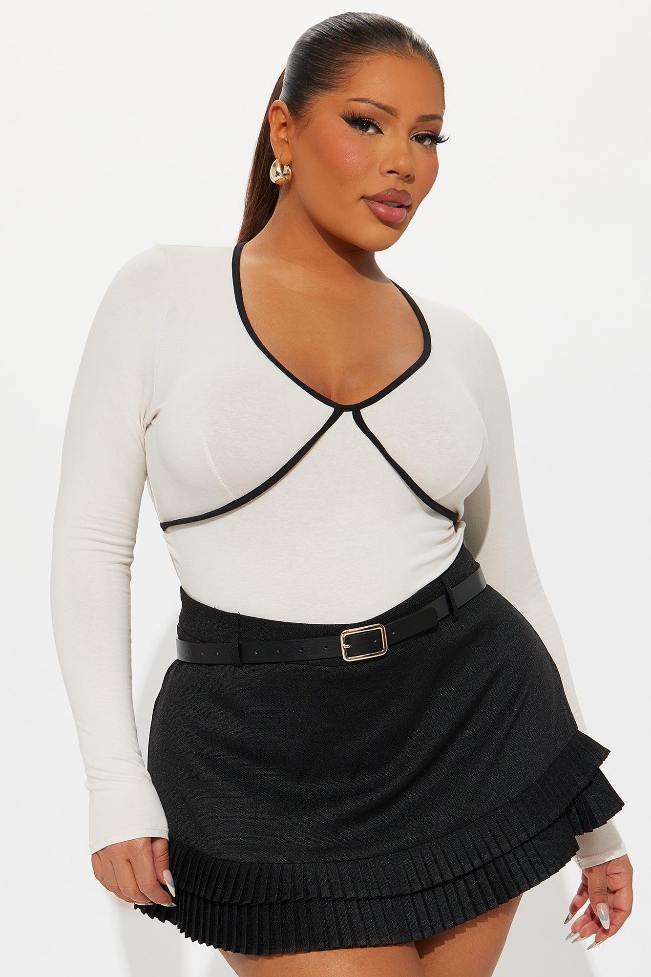 Champagne Dream Long Sleeve Contrast Trim Bodysuit - Cream Product Image
