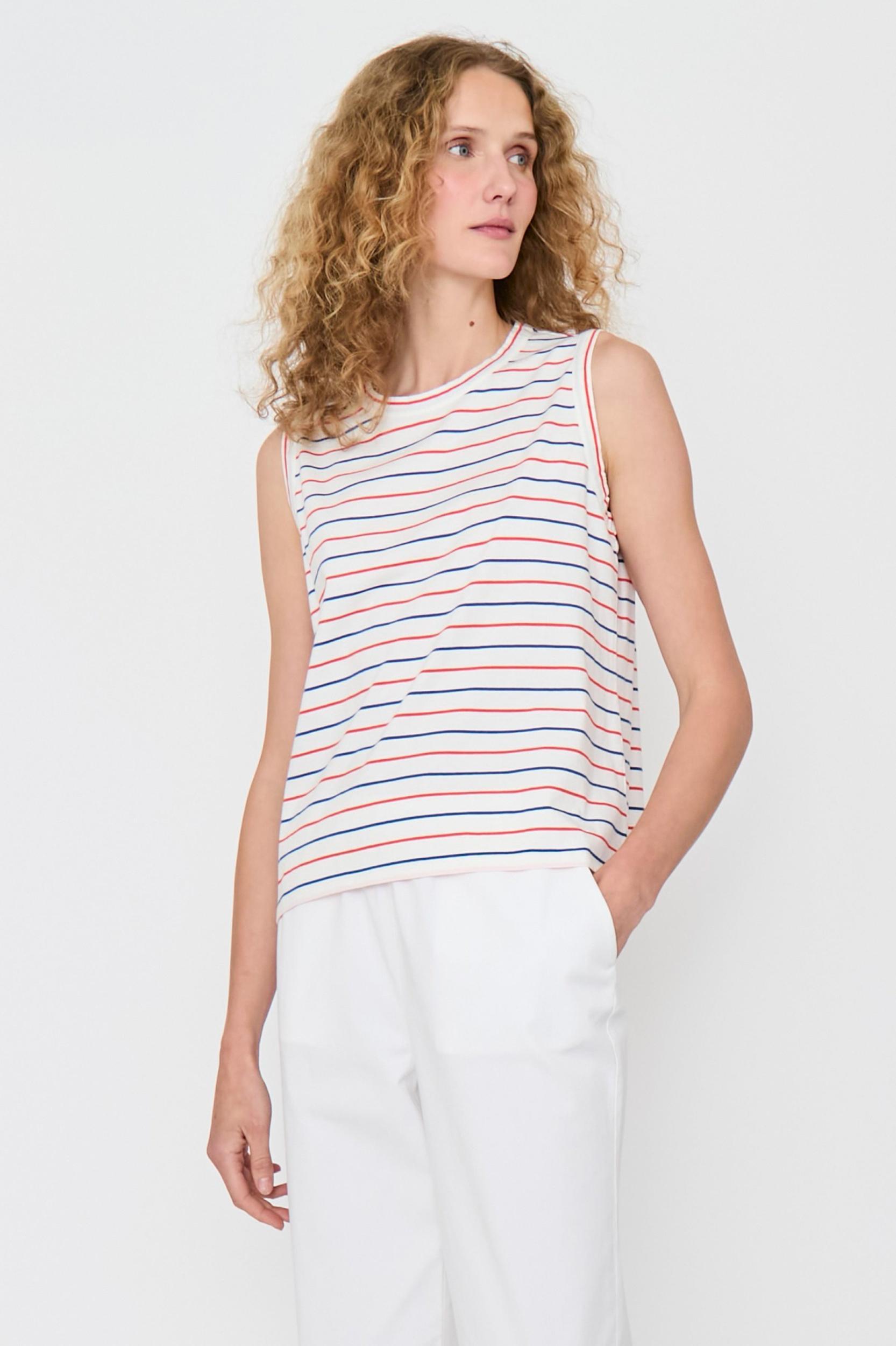 The Tank - White/Blue/Poppy Pinstripe Female Product Image