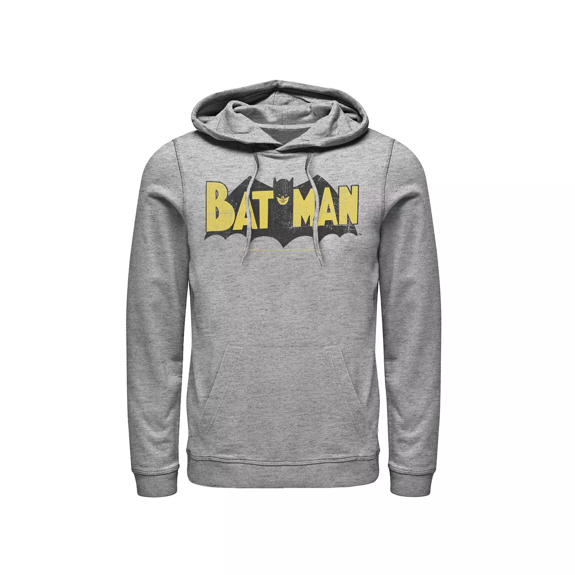 Men's DC Comics Batman Large Block Text Logo Hoodie, Athletic Grey Product Image