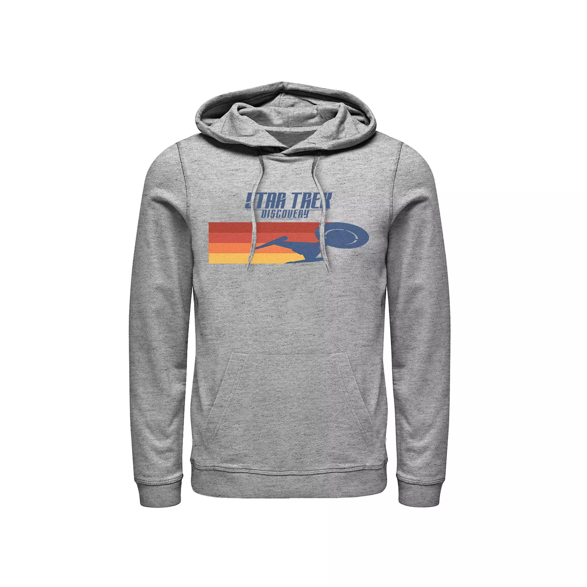 Mens Star Trek Discovery Retro Striped Ship Hoodie Athletic Grey Product Image