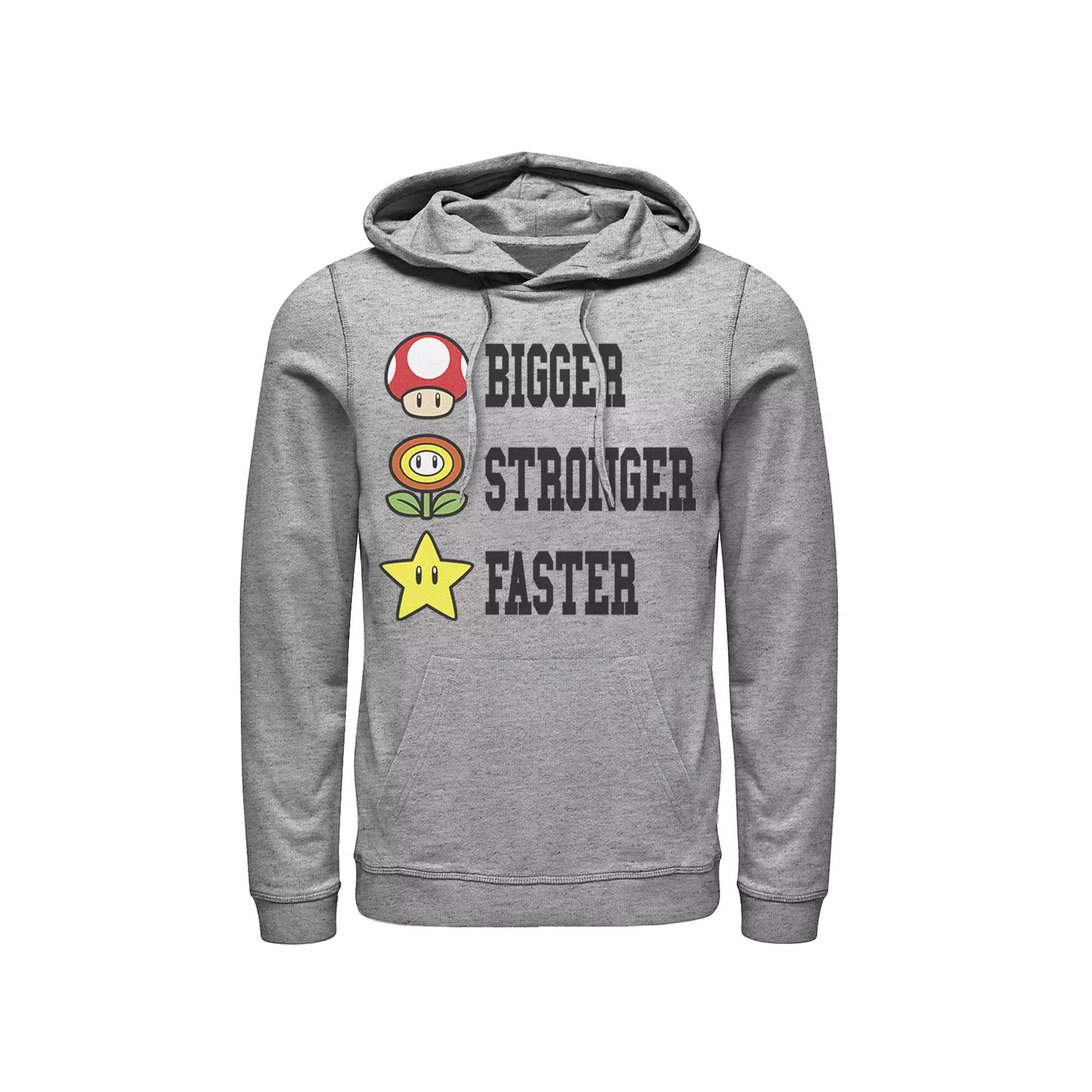 Men's Nintendo Super Mario Bigger Faster Stronger Hoodie, Size: Small, Athletic Grey Product Image