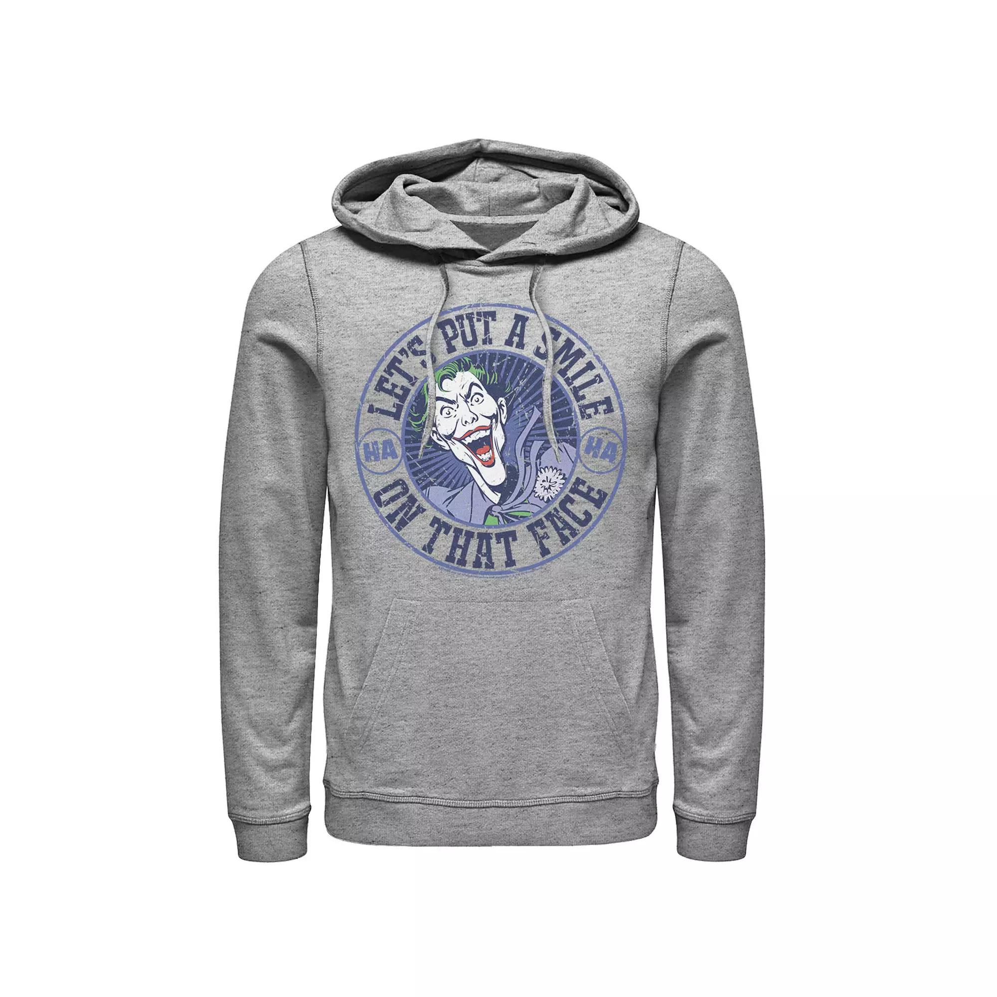 Mens DC Comics Batman Joker Put A Smile On Stamp Hoodie, Men's, Size: Medium, Athletic Grey Product Image