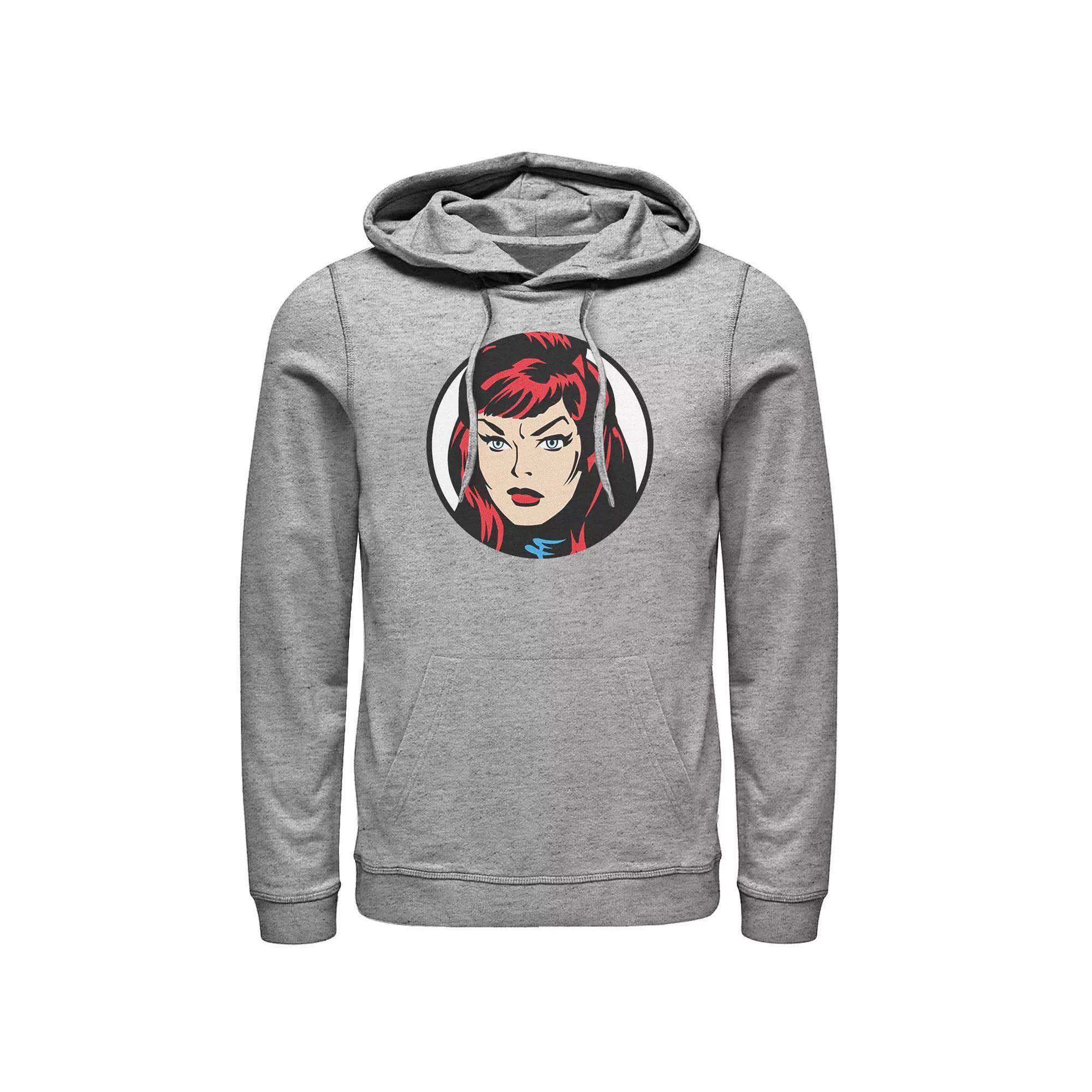 Men's Marvel Black Widow Big Face Hoodie, Size: Large, Athletic Grey Product Image