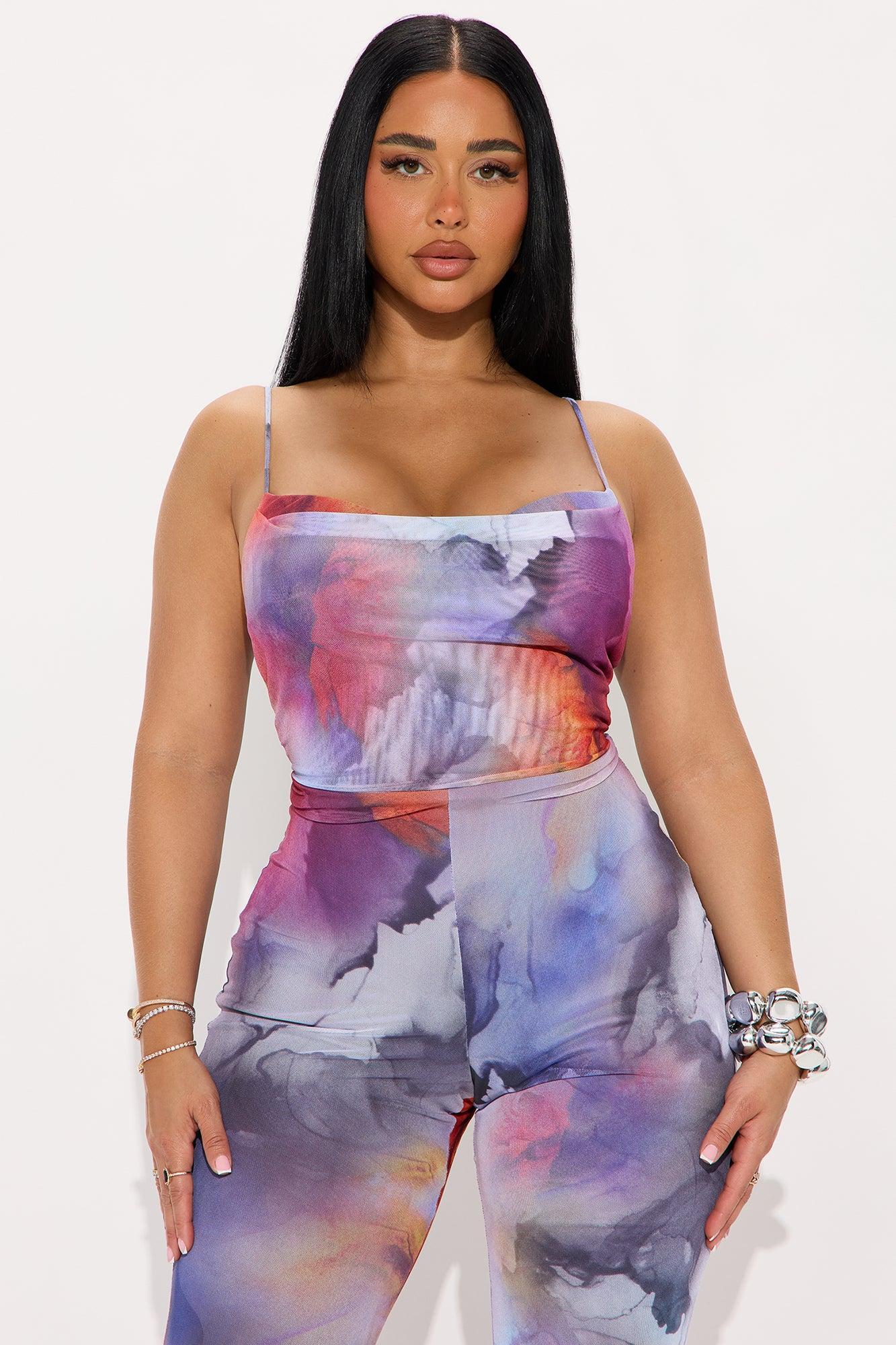 Claudine Mesh Flare Leg Jumpsuit - Purple/combo Product Image
