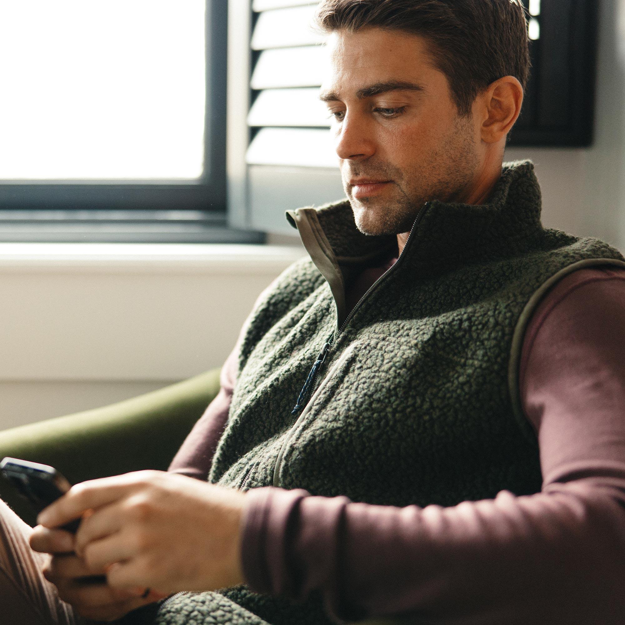 Merino Wool Full-Zip Fleece Vest | Forest Night Product Image