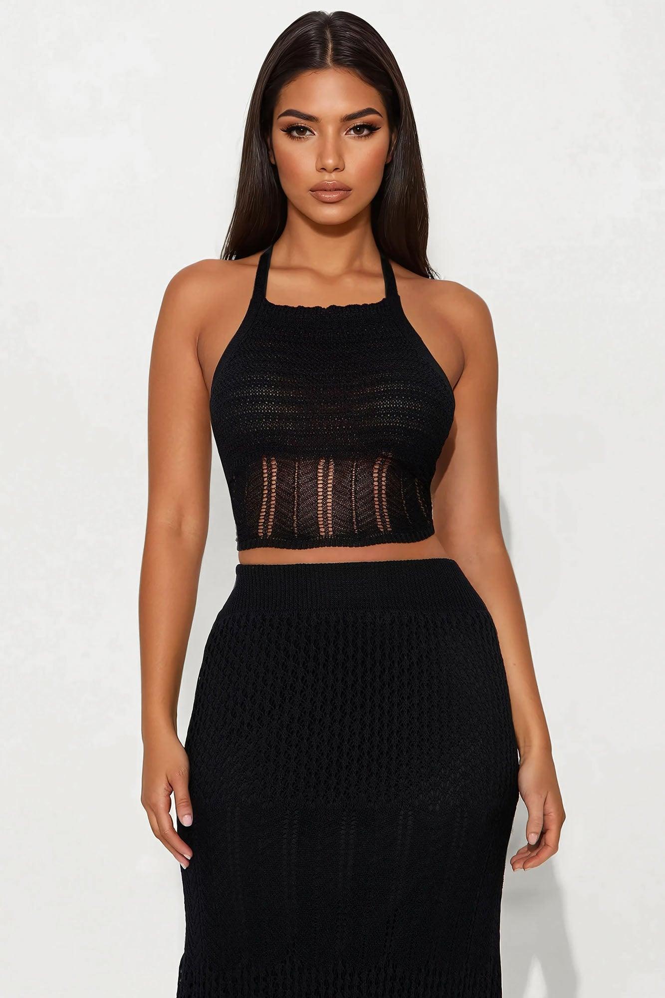 Marbella Crochet Maxi Skirt Set - Black Product Image
