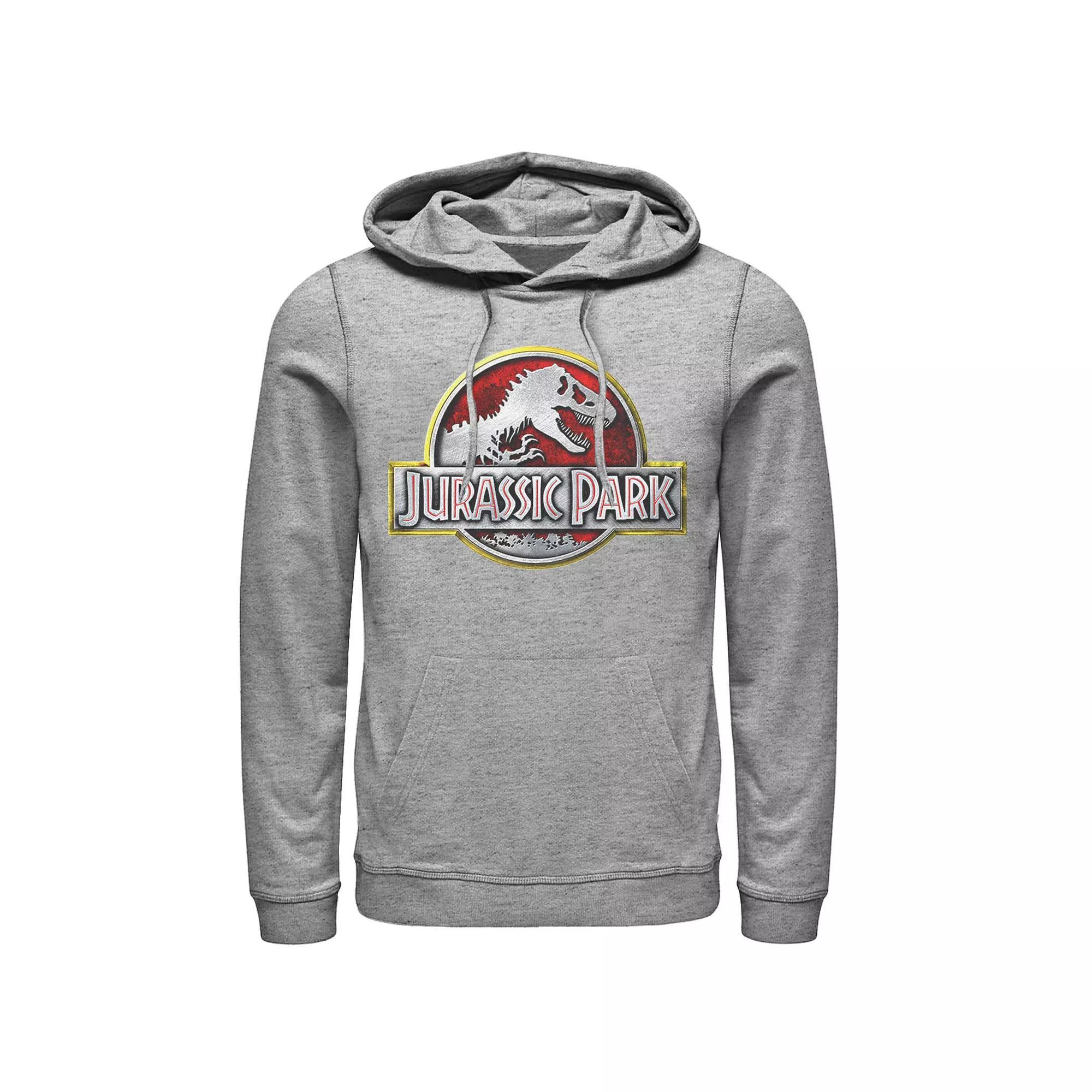 Mens Jurassic Park Chrome Logo Hoodie Athletic Grey Product Image
