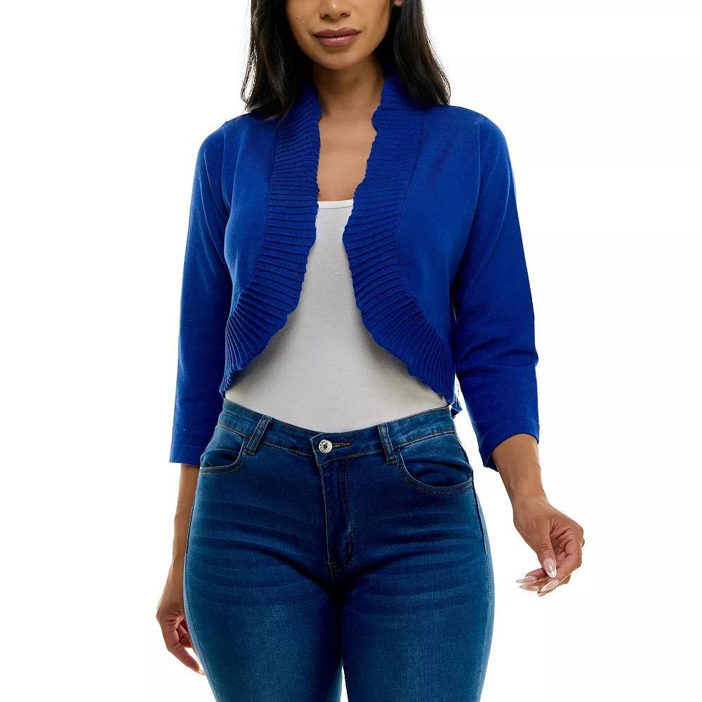 Women's Nina Leonard Curved Pleated Ruffle Bolero, Size: Small, Deep Blue Product Image