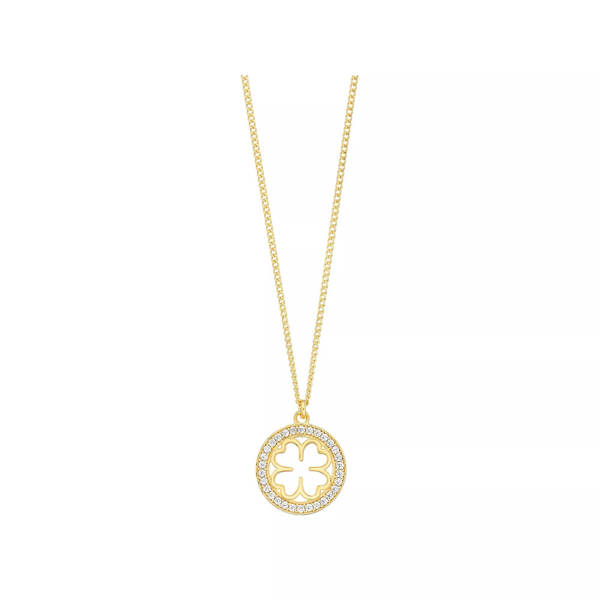 Sterling Silver Cubic Zirconia Lucky Clover Pendant Necklace, Women's, Size: 18", 18k Gold Over Product Image