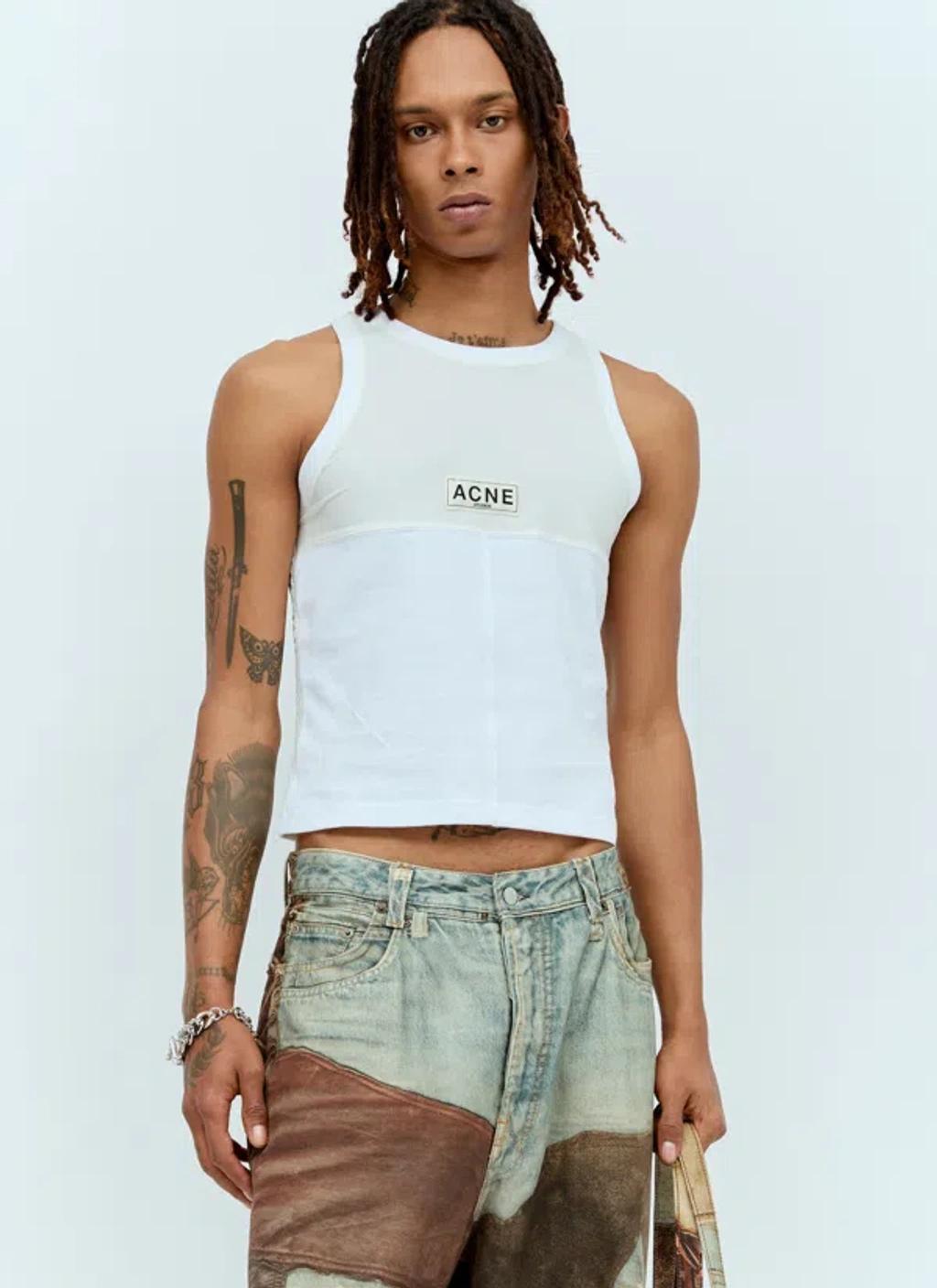 ACNE STUDIOS Logo Jersey Tank Top In White Product Image