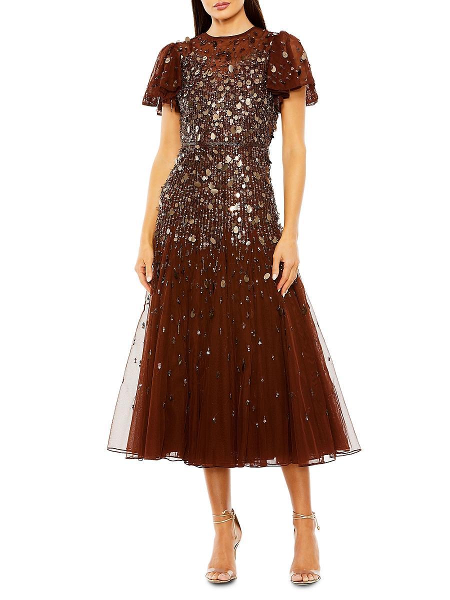 Womens Embellished Tulle Midi-Dress Product Image