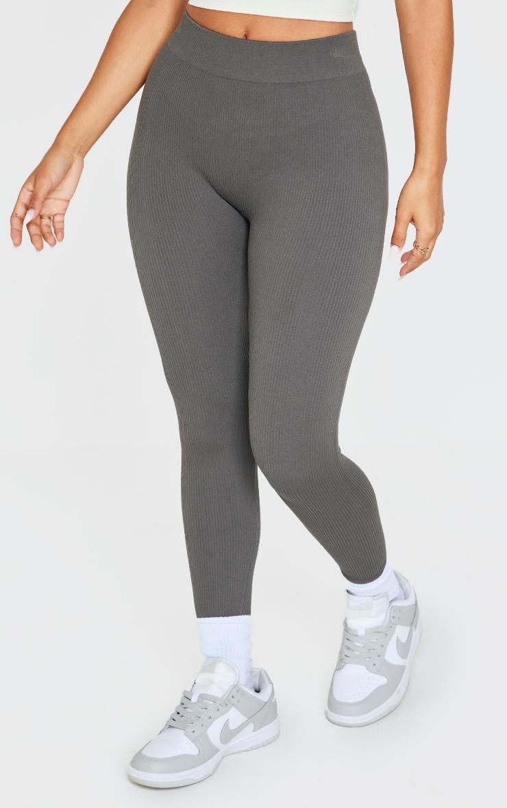 Petite Charcoal Snatched Rib Seamless Leggings Product Image